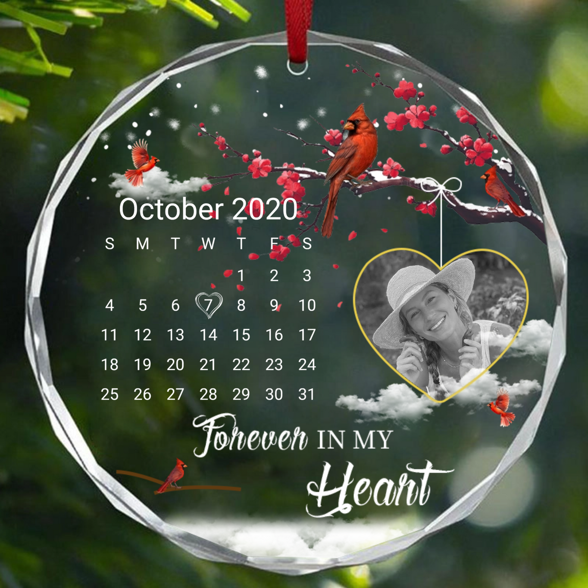 "A Piece Of My Heart Left The Day God Called You Home" —Personalized Round Crystal Hanging Ornament – A Comforting Memorial Gift for Bereavement