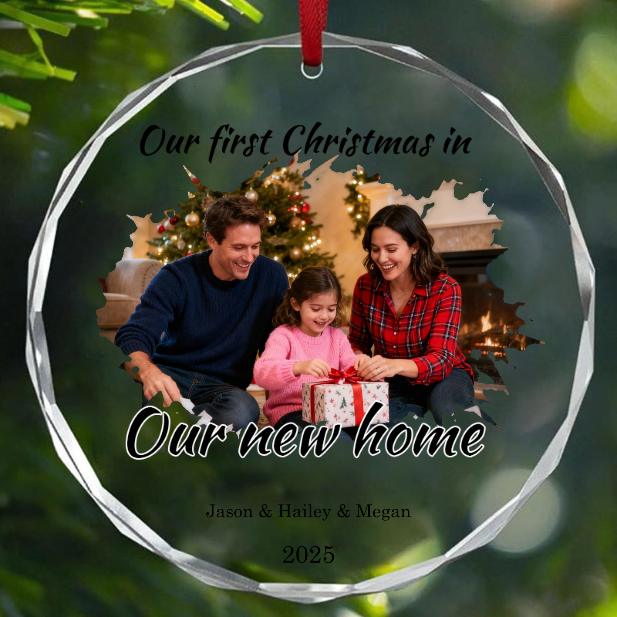 Personalized Photo Crystal Ornament, Gift for Couples, Newlyweds, Families, Perfect for First Christmas, Wedding, New Home Celebration
