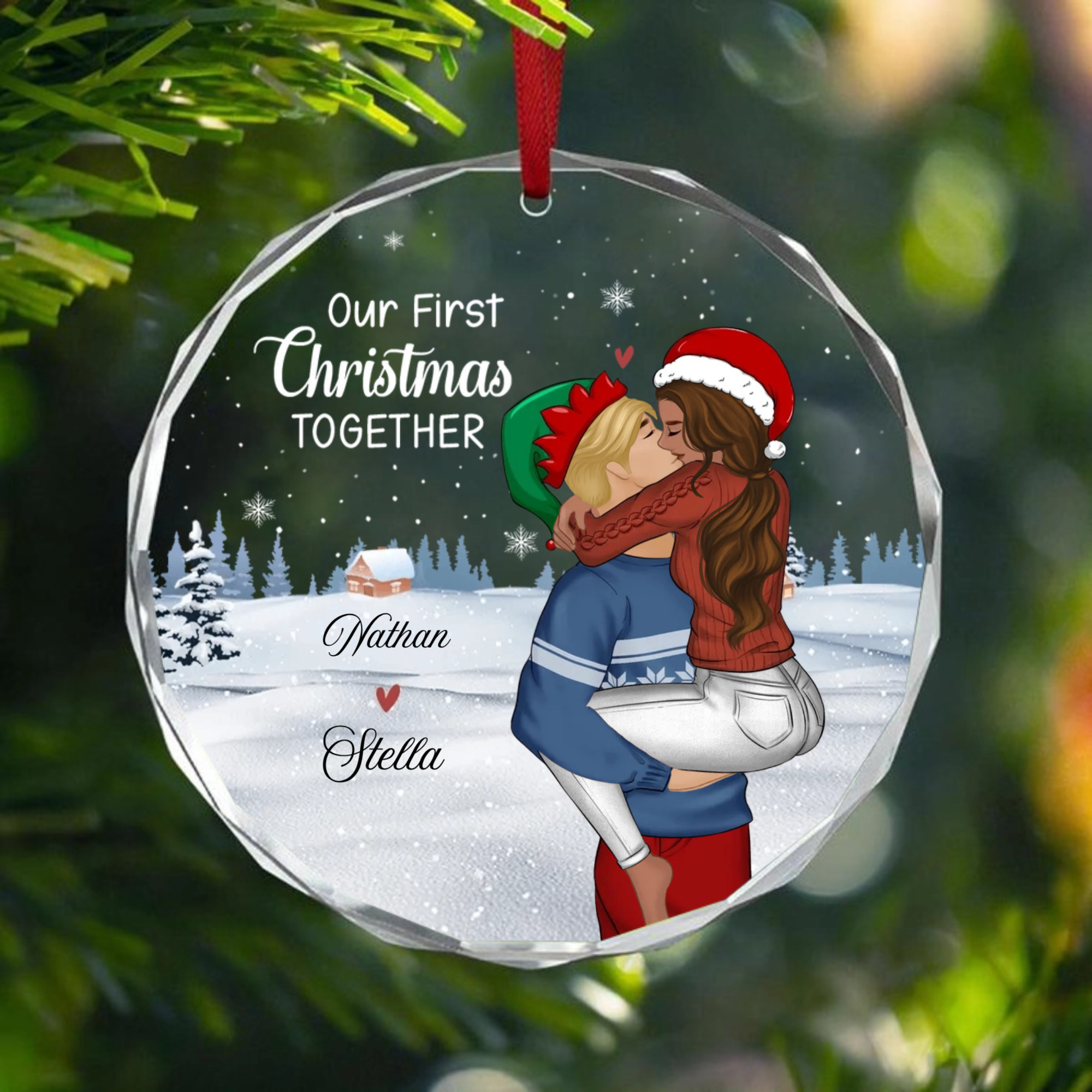 Personalized Couple Christmas Ornament, Romantic Gift for Couples, Christmas Celebration and Anniversary