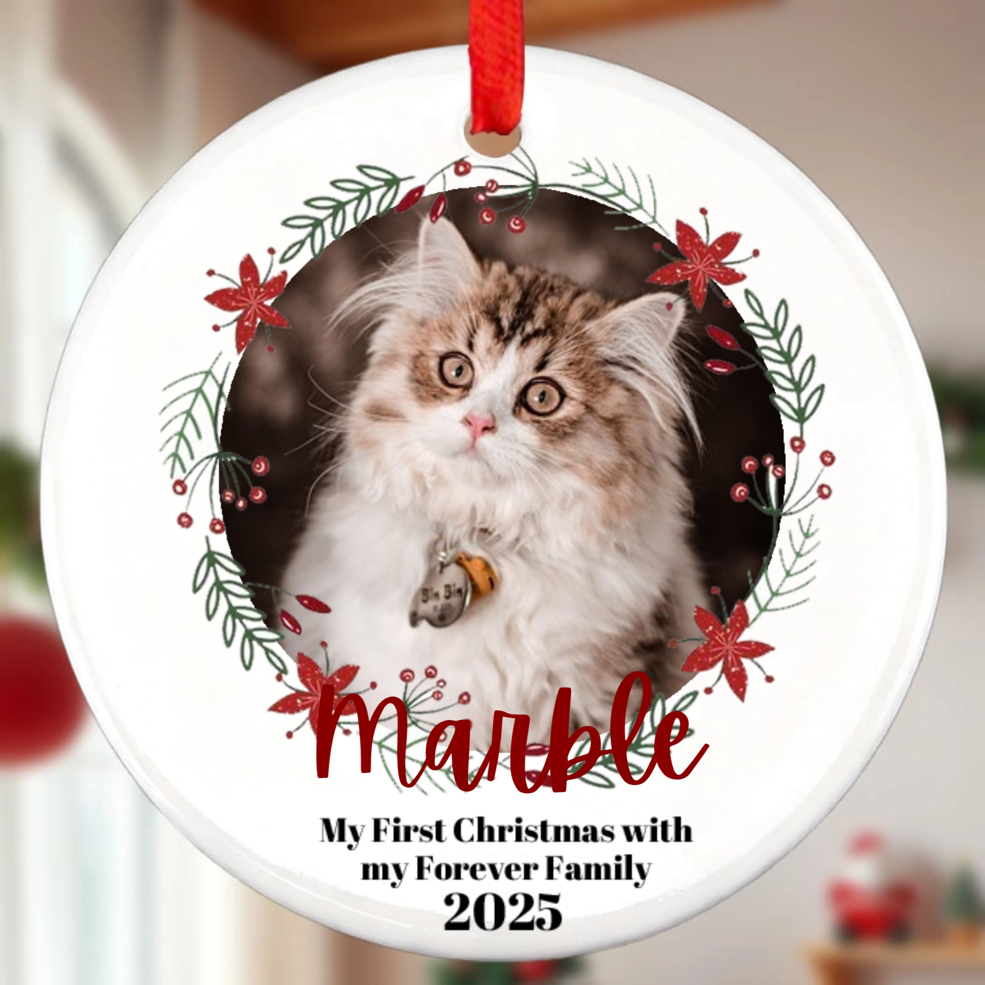 Personalized Pet Photo Christmas Ornament, Heartfelt Gift for Pet Owners, Christmas Tree Decoration