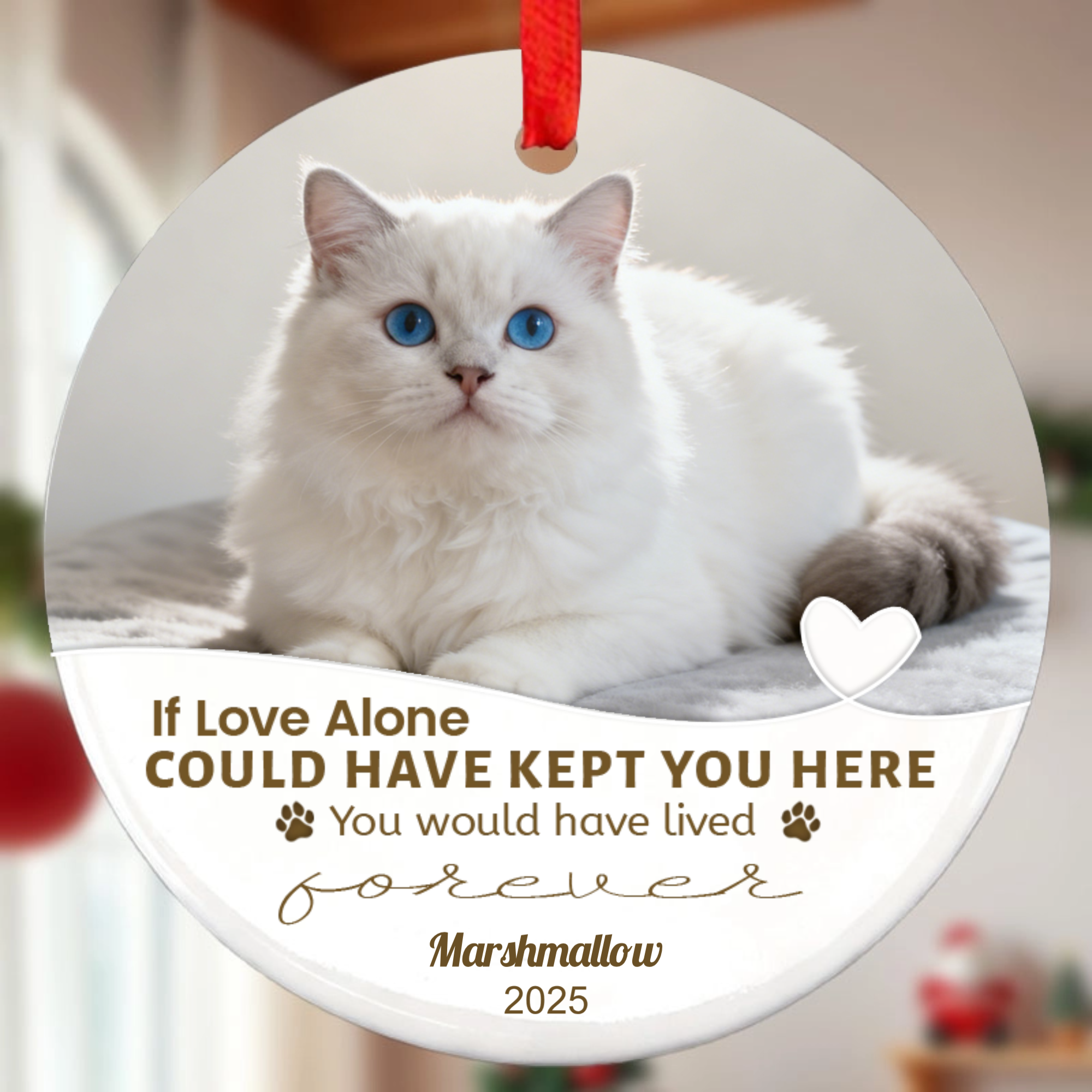 Paw Print Ceramic Pet Memorial Ornament, Comforting Gift for Pet Loss, Perfect for Dog, Cat Memorial, Christmas Tree Remembrance