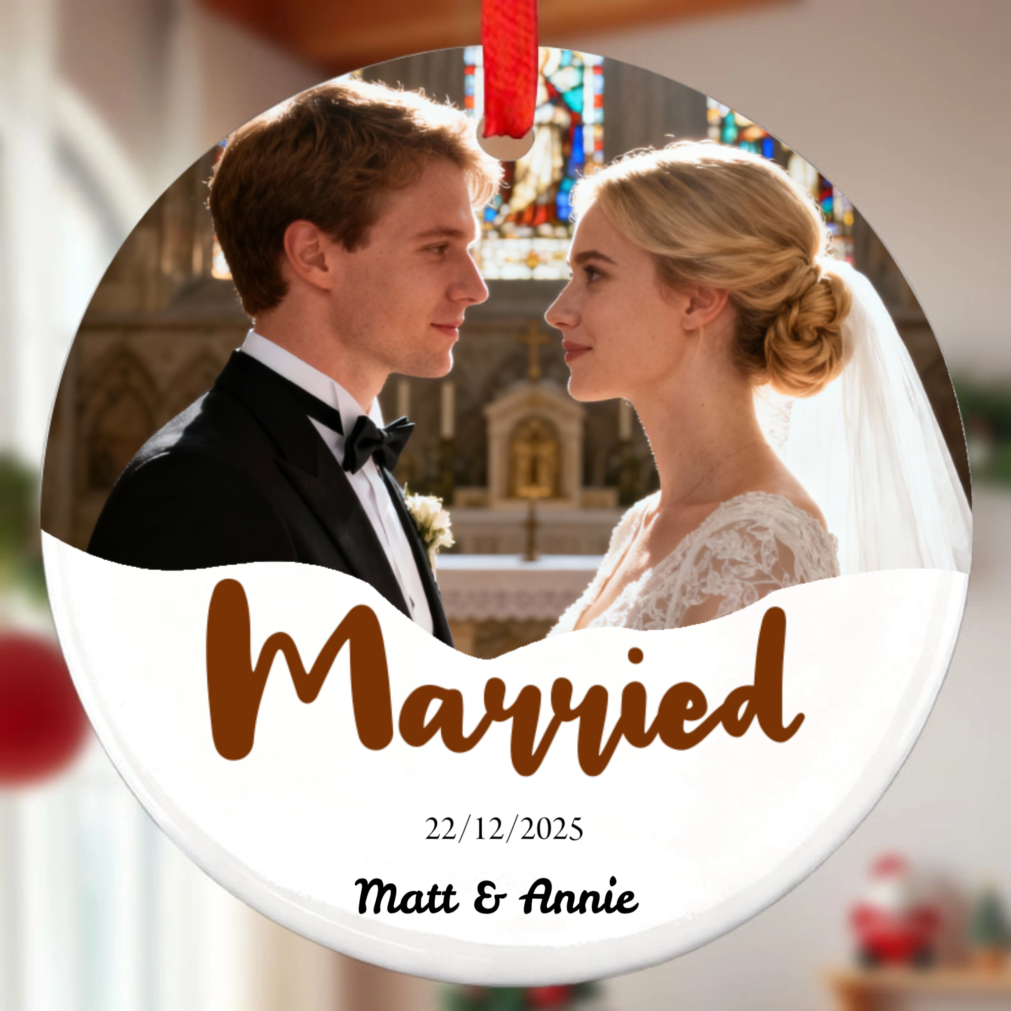 Personalized Engagement & Wedding Photo Ornament, Keepsake Gift for Couples, Newlyweds, Perfect for Christmas Tree, Wedding Celebration