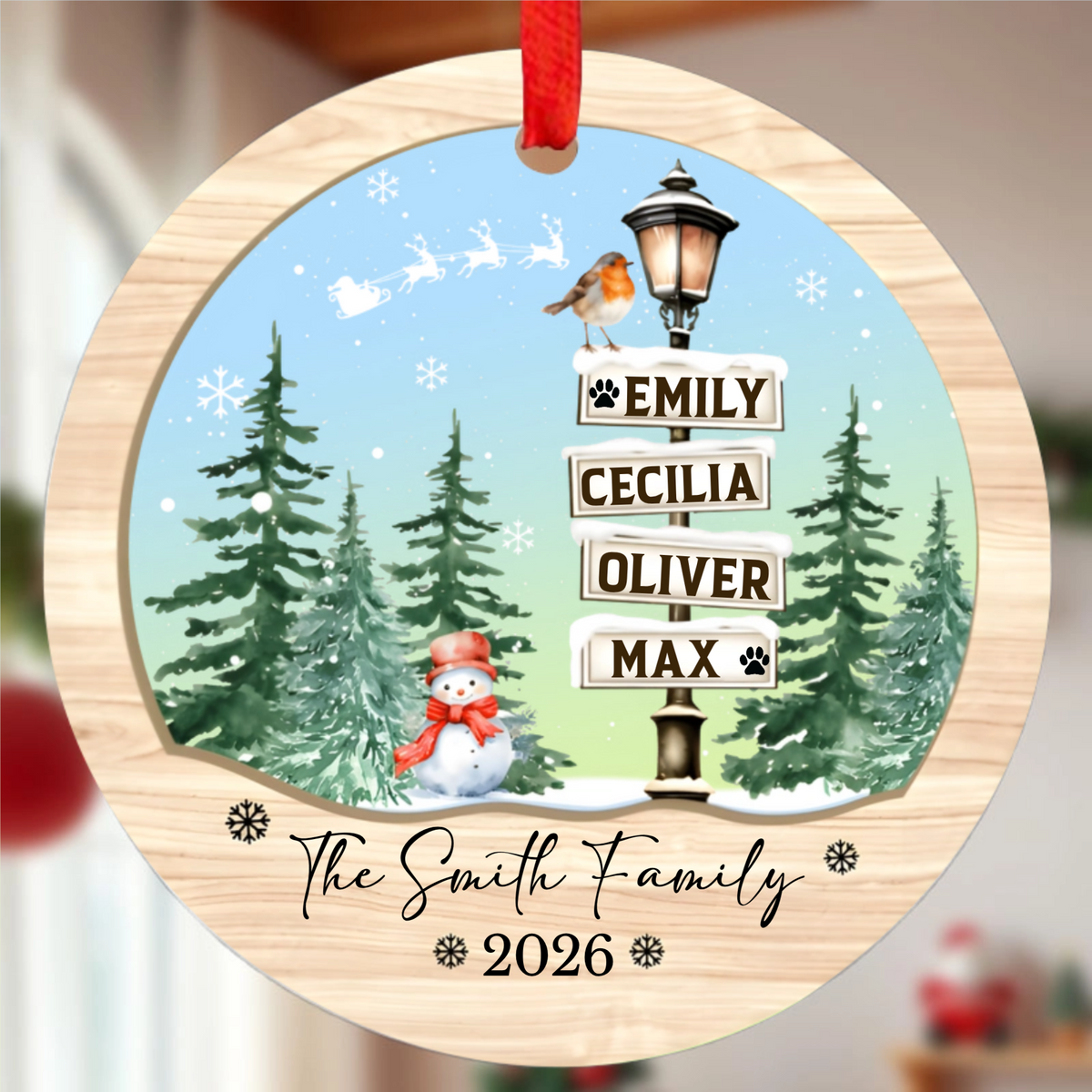 Personalized Family Surname Ornament Design, Custom Round Ceramic Christmas Ornament, The Perfect Gift For Family Holiday