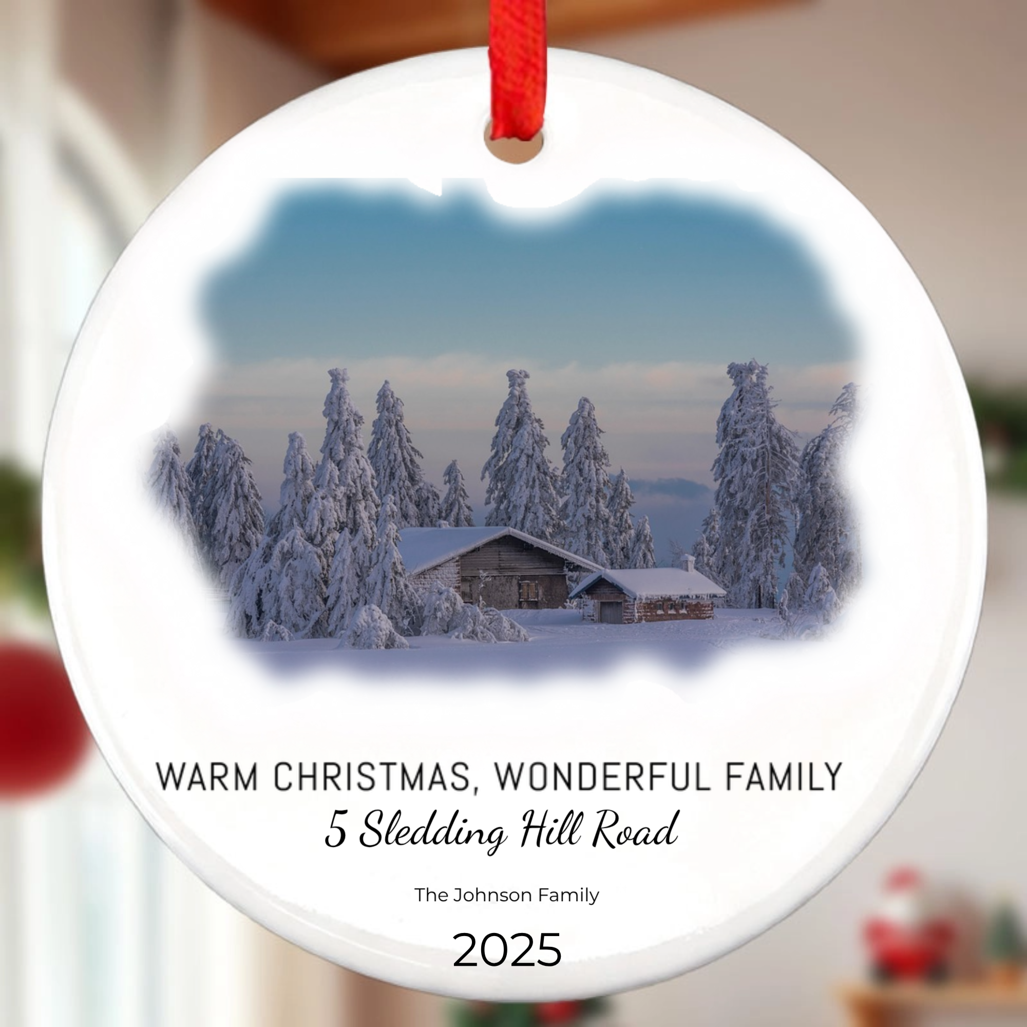 Custom Photo There's Snow Place Like Home, Family Personalized Custom Ornament, Ceramic Round Shaped, Christmas Gift For Family Members, First Christmas