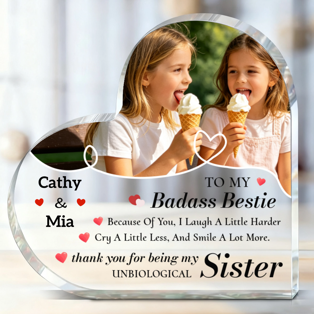 Personalized Heart-Shaped Acrylic Ornament – Custom Photo; Perfect for a Bestie or Sister-Like Friend