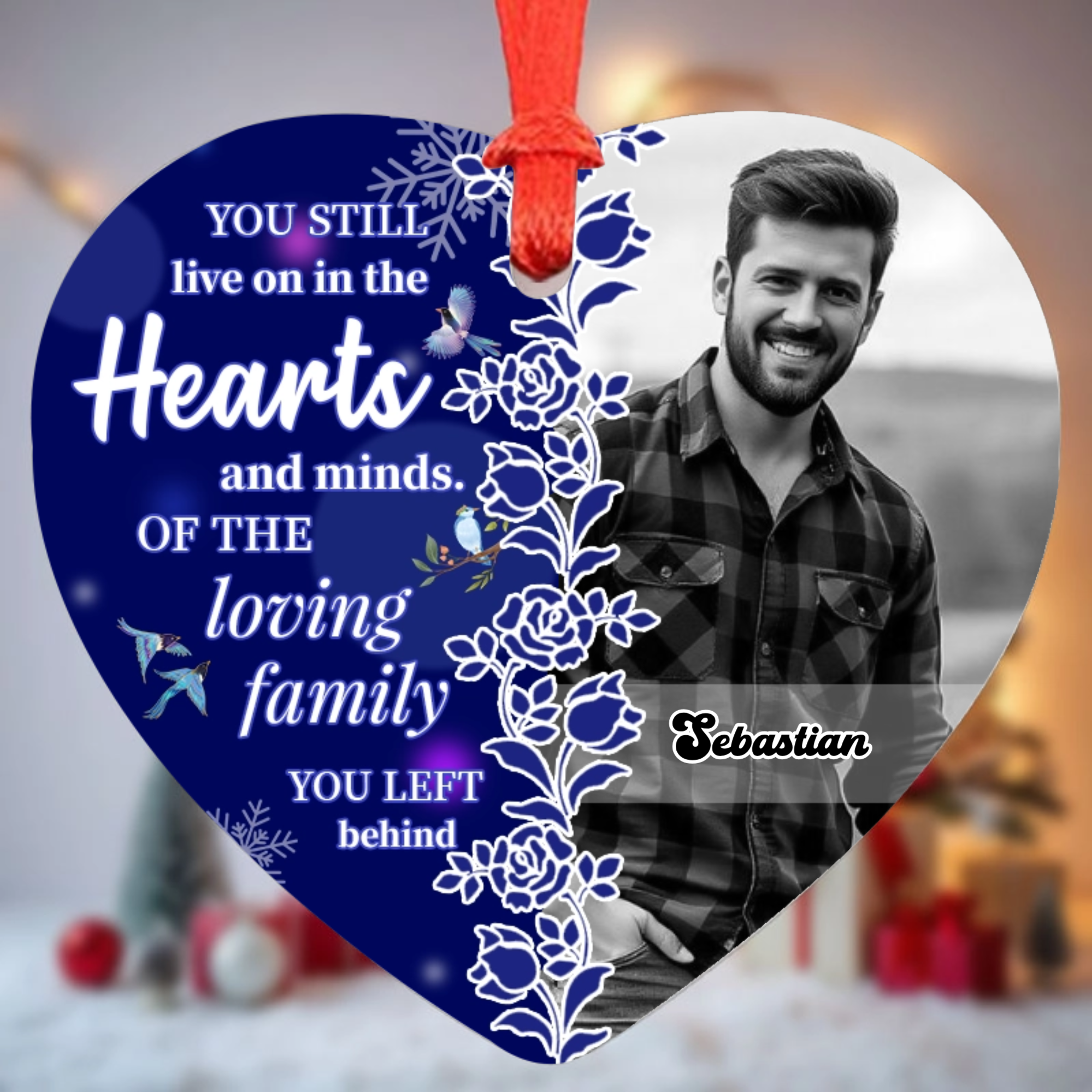 "You Will Always Live in Our Hearts" – A Personalized Heart-Shaped Ceramic Hanging Ornament, Perfect For Honoring The Memory Of A Departed Loved One, Friend, Or Partner... A Beautiful Way To Keep Them Forever In Your Heart.