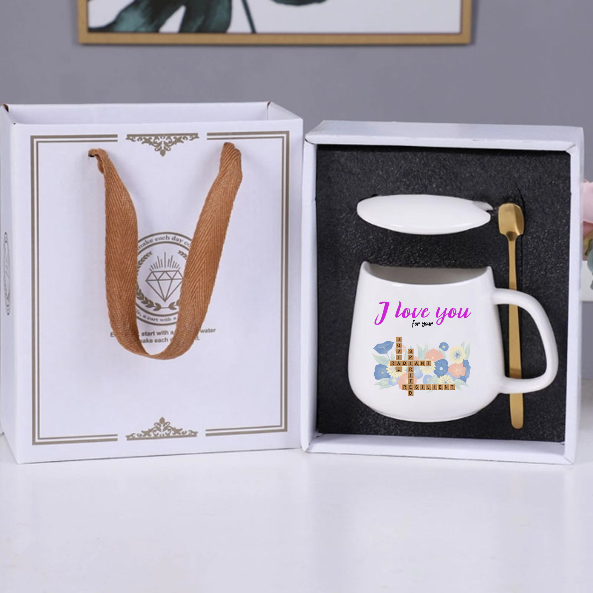 Reasons Why I Love You Personalized Crossword Mug Gift Set, Unique Romantic Gift for Couples, Anniversaries, Valentine‘s Day, Wedding Favors
