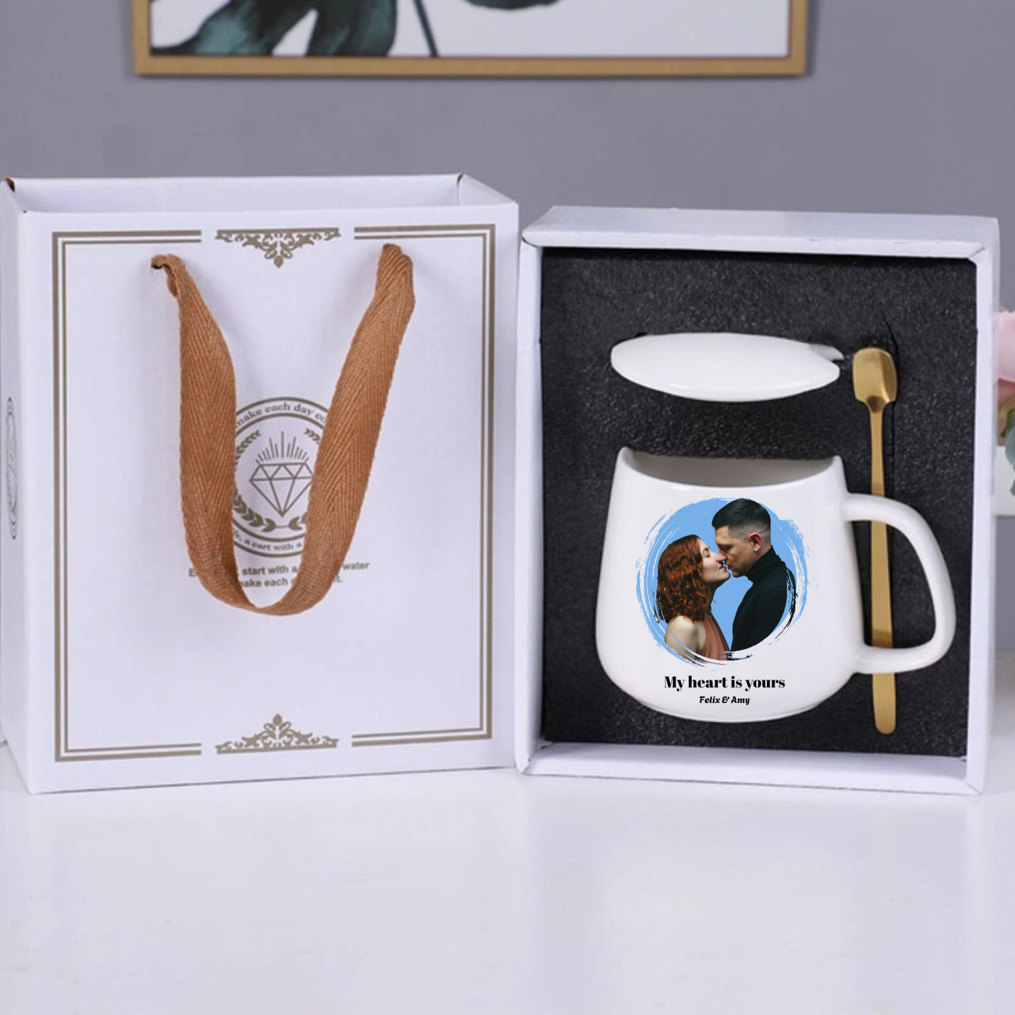 Personalized Photo & Love Quote Mug Gift Set, Gift for Couples, Lovers, Anniversaries, Valentine's Day, Proposal & Romantic Occasions