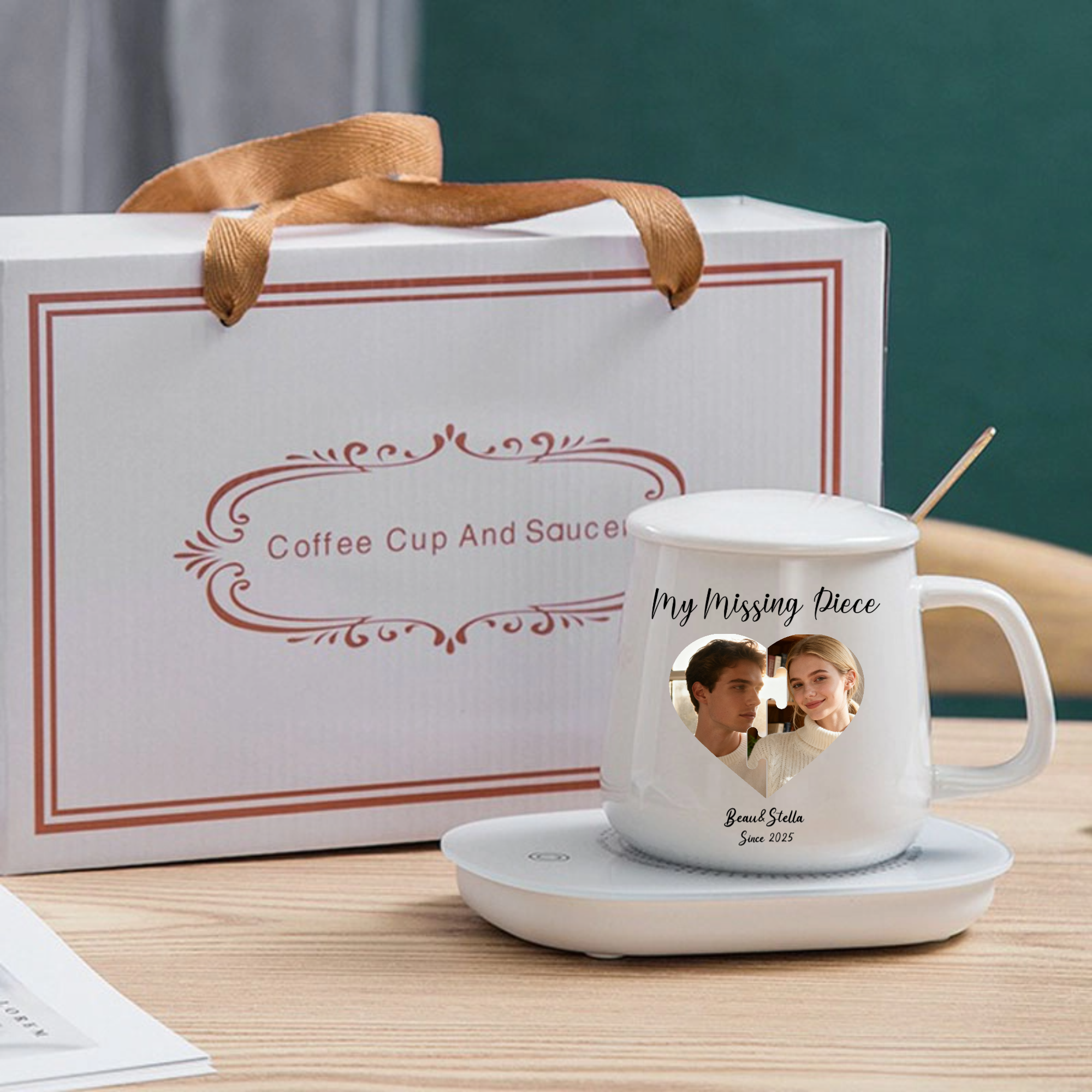 Personalized My Missing Piece Thermostatic Mug Set, Romantic Gift for Couples, Anniversary and Valentine's Day