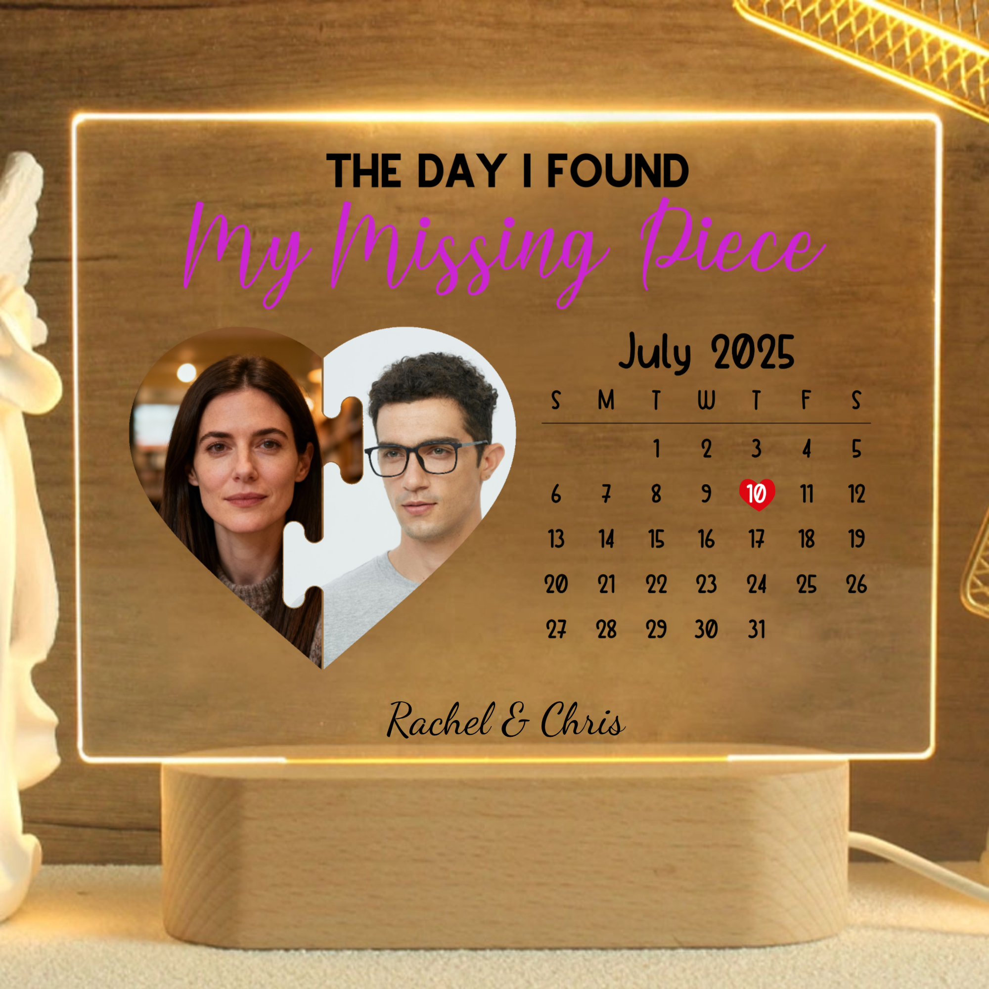 The Day I Found My Missing Piece Photo Night Light, Romantic Wooden LED Lamp for Couples, Perfect for Anniversary, Wedding, Valentine‘s Day Gift