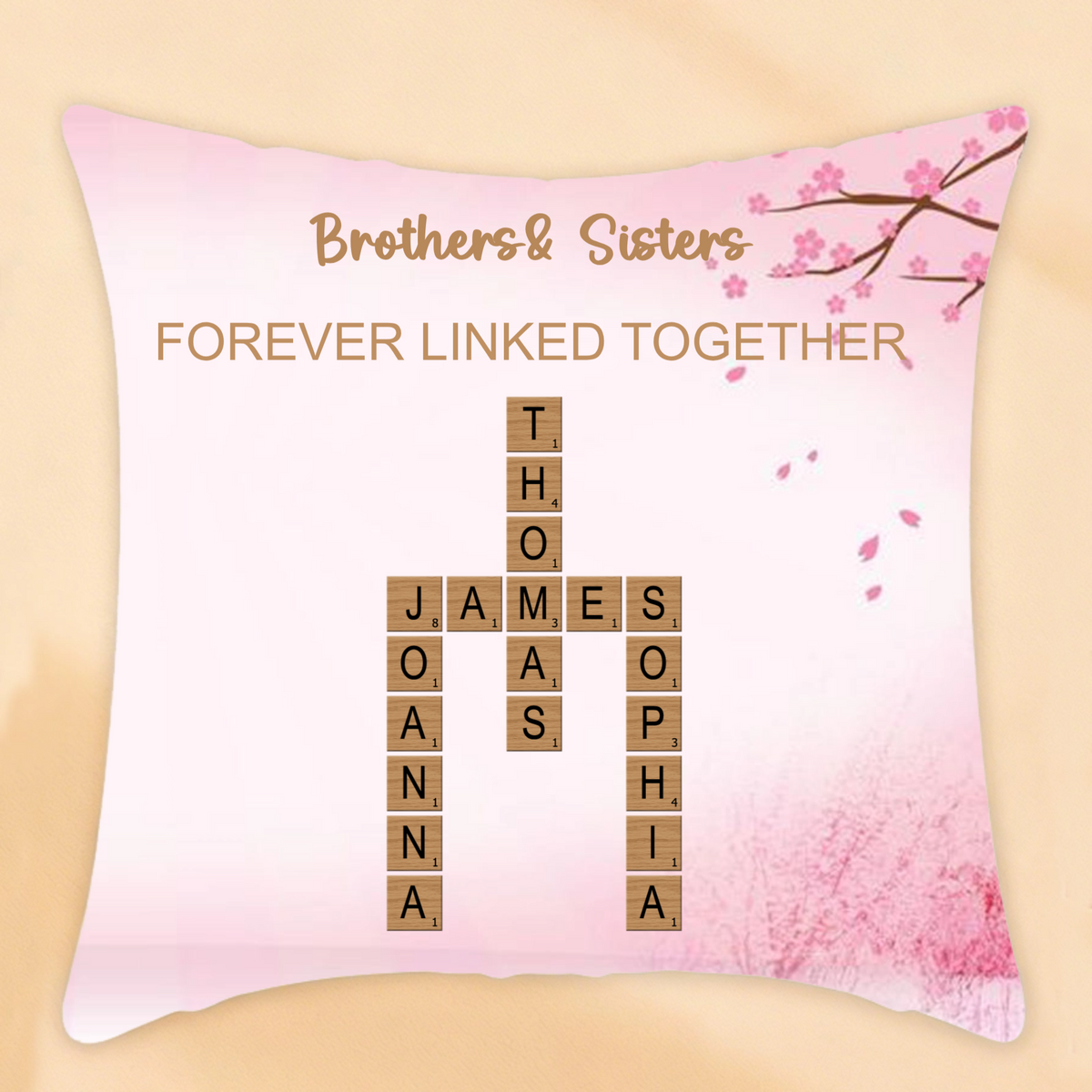Forever Linked Together Crossword Art Personalized Pillow/Pillow Case - Unique Gift for Siblings, Family & Forever Connected Bond
