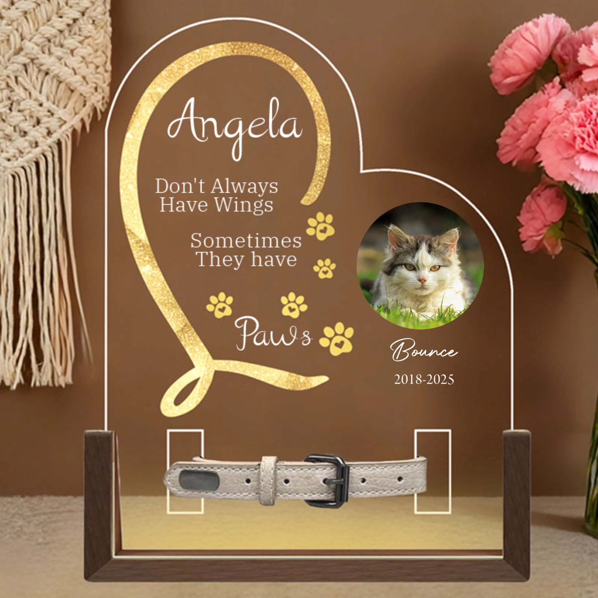Personalized Pet Photo Walnut Night Light, Comforting Gift for Pet Loss of Dog, Cat Lovers, Perfect for Memorial, Pet Remembrance