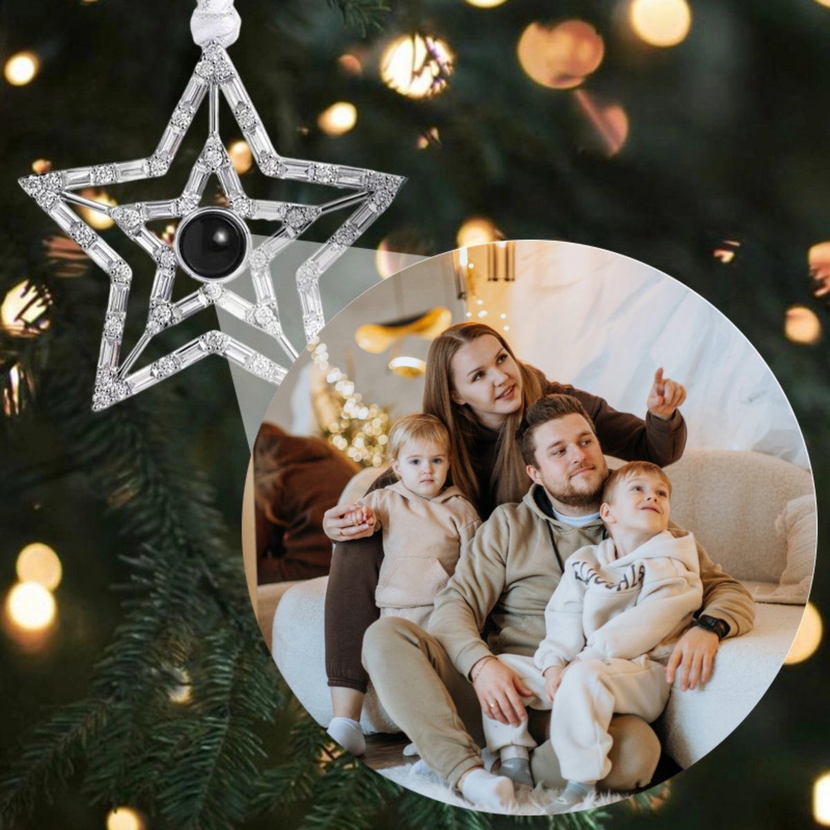Personalized Christmas Tree Snowflake Projection Photo Ornament, Gift for Families, Couples, Pet Lovers, Perfect for Christmas Decoration, Wedding
