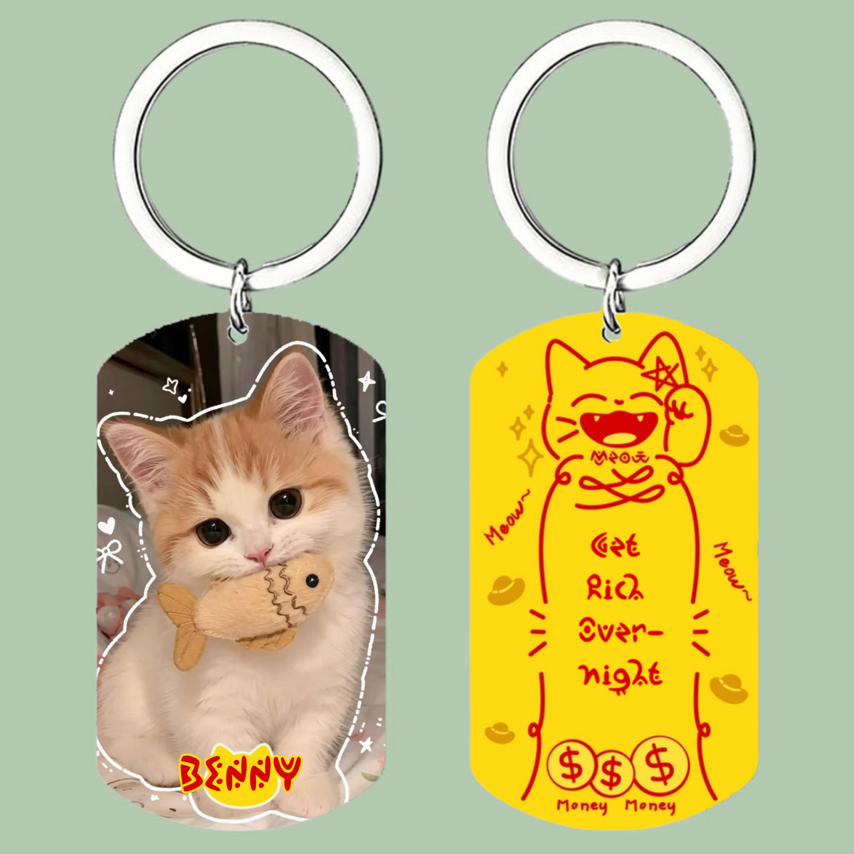 Custom Cat Photo Keychain, Personalized Kitty Name & Funny Wish‑Text Charm, The Perfect Gift For Cat Lovers