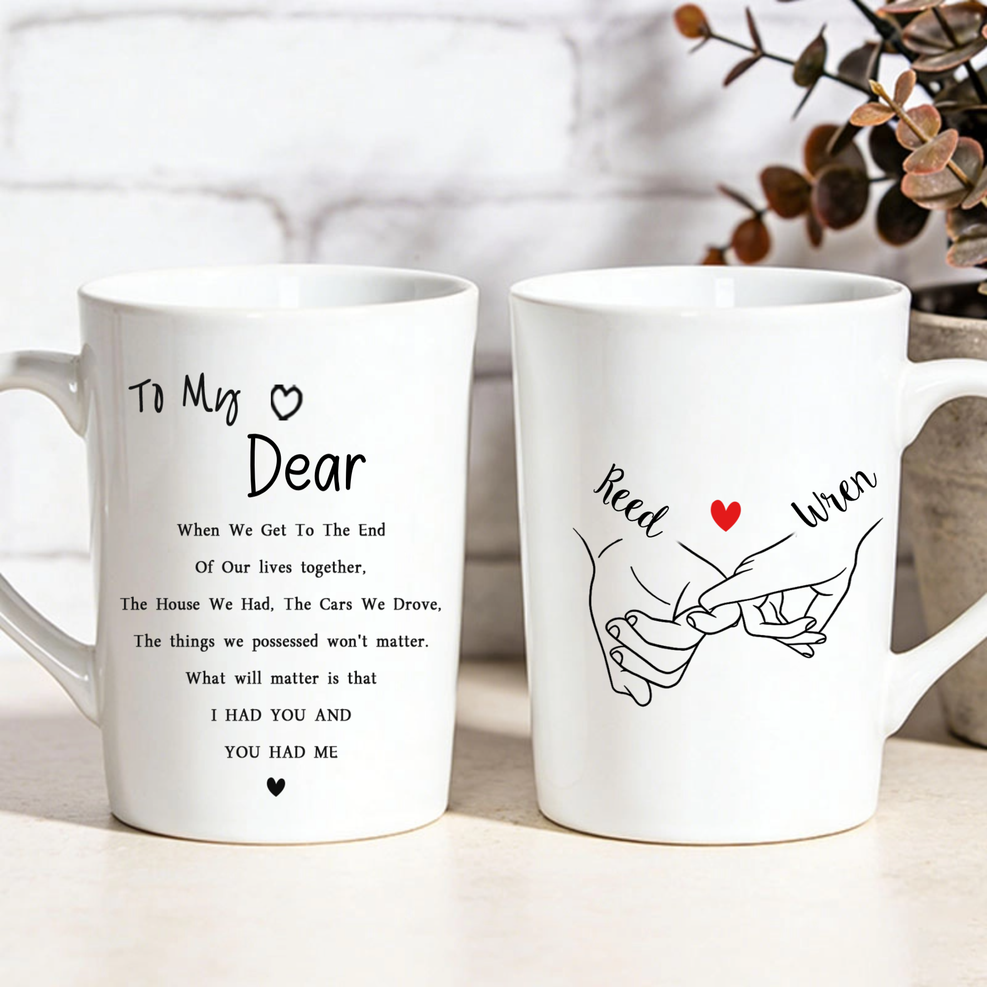 Personalized Ceramic Mug – “To My Husband/Wife” – Featuring A Couple Holding Hands Design, A Perfect Anniversary/Birthday Gift For Your Wife Or Husband.