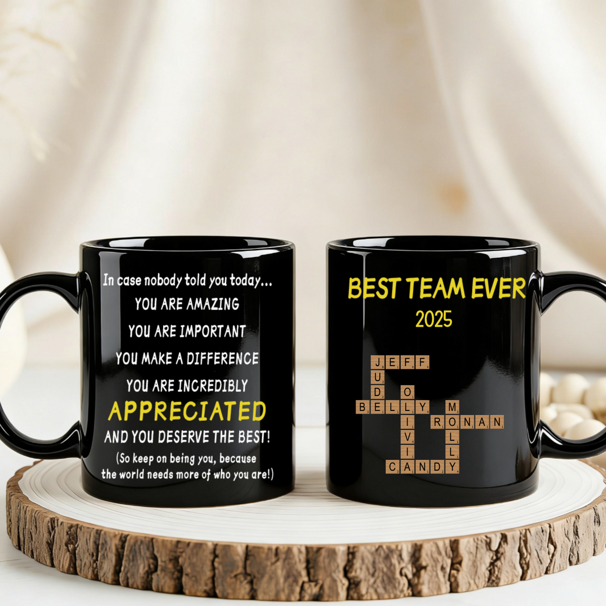 Personalized Ceramic Mug – “Best Team Ever” Crossword Puzzle, The Perfect Gift For Colleagues and Friends, Suitable For Office Parties, Work Anniversaries, and Retirement Gifts.
