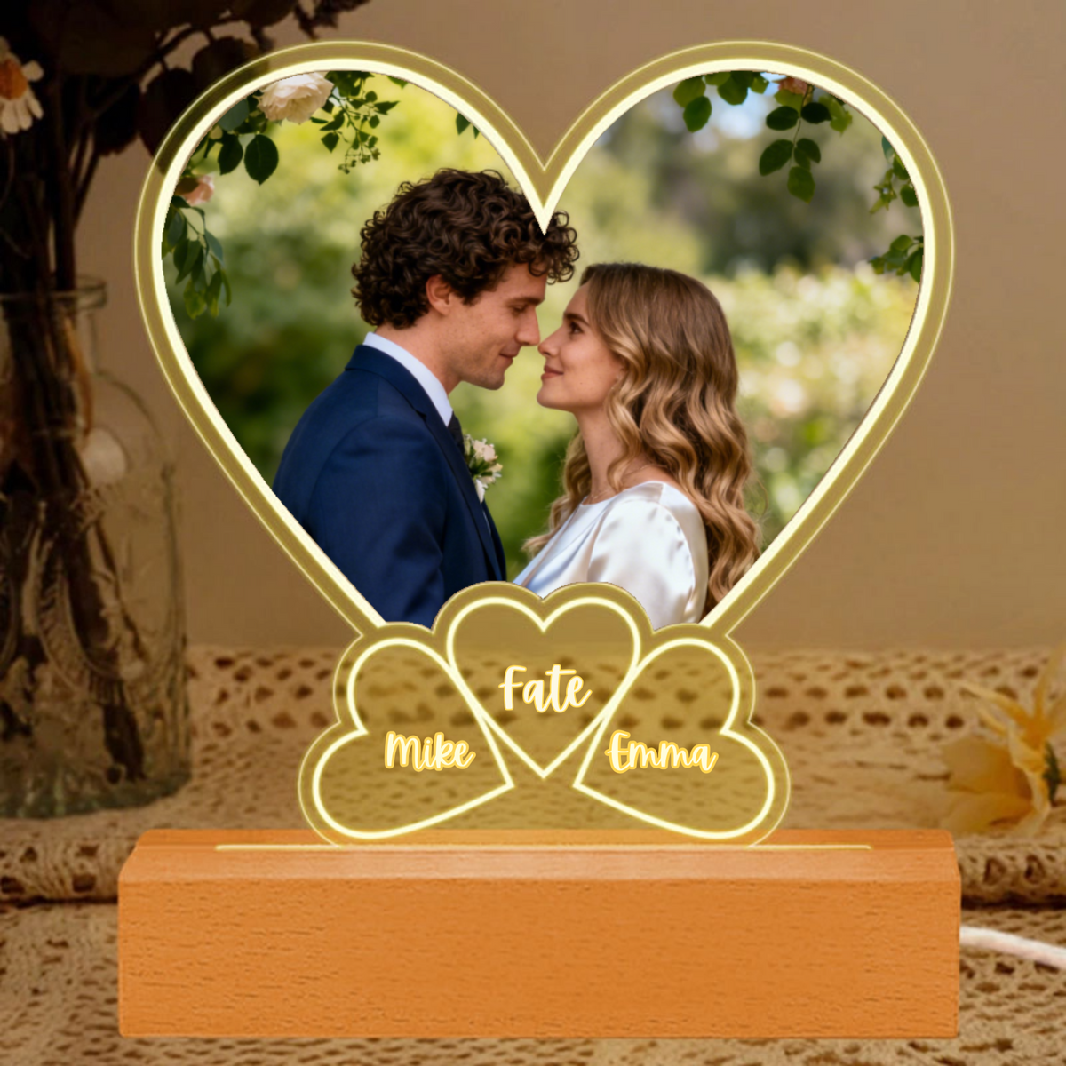 Heart-shaped LED Photo Night Light, Romantic Gift for Couples, Perfect for Anniversary, Wedding, Valentine's Day