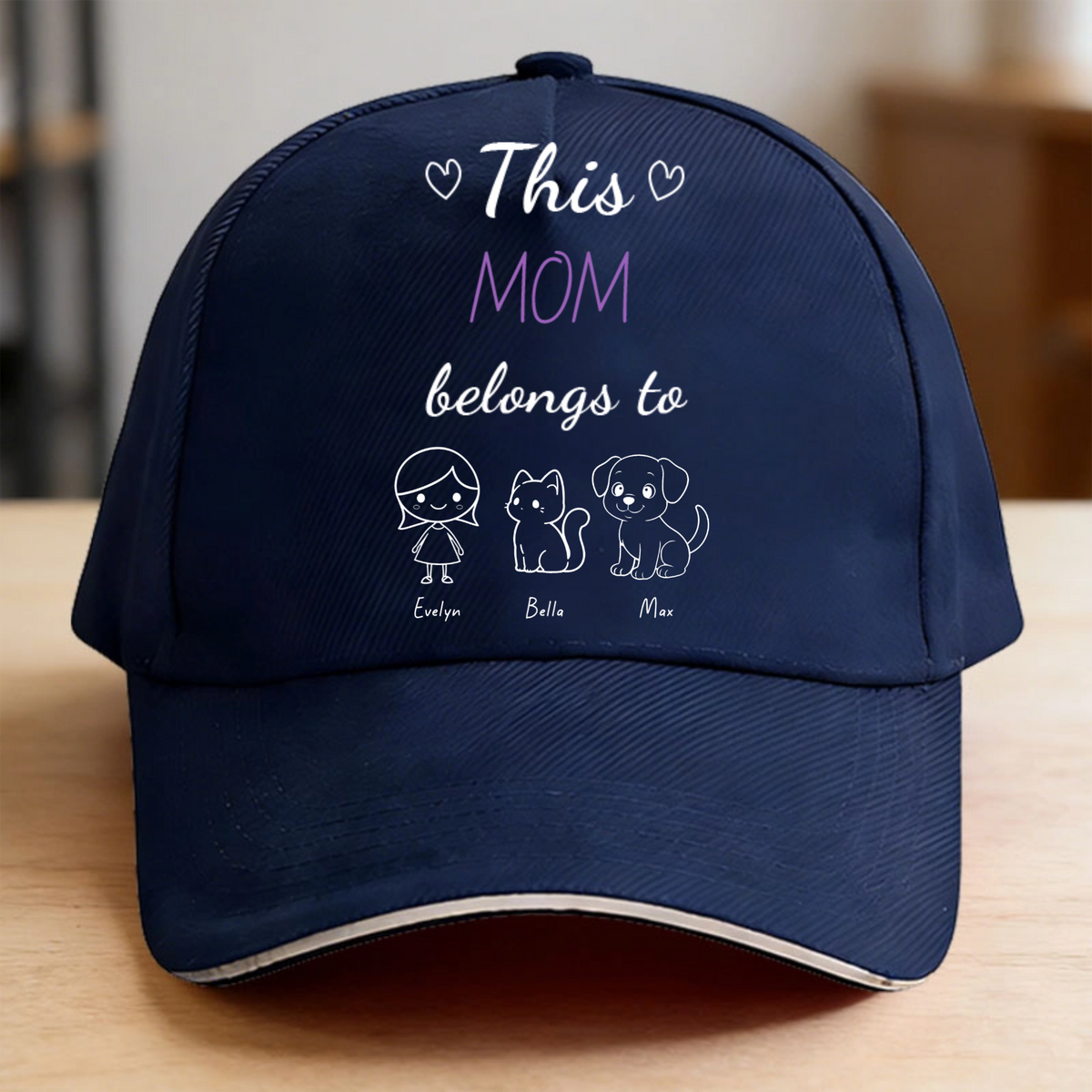 Line drawing Personalized Cap, Gift for Moms, Grandmothers, Perfect for Mother's Day, Family Reunion, Casual Wear