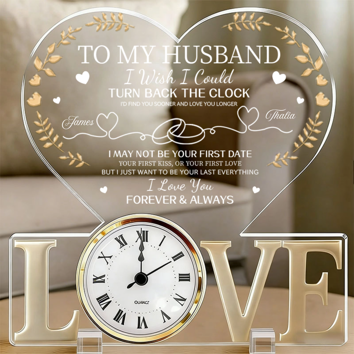 Heart-shaped Acrylic Inlaid Quartz Clock, Personalized Custom Engraved Home Decor Ornament, for Husband/Wife, Anniversary/Birthday Gift