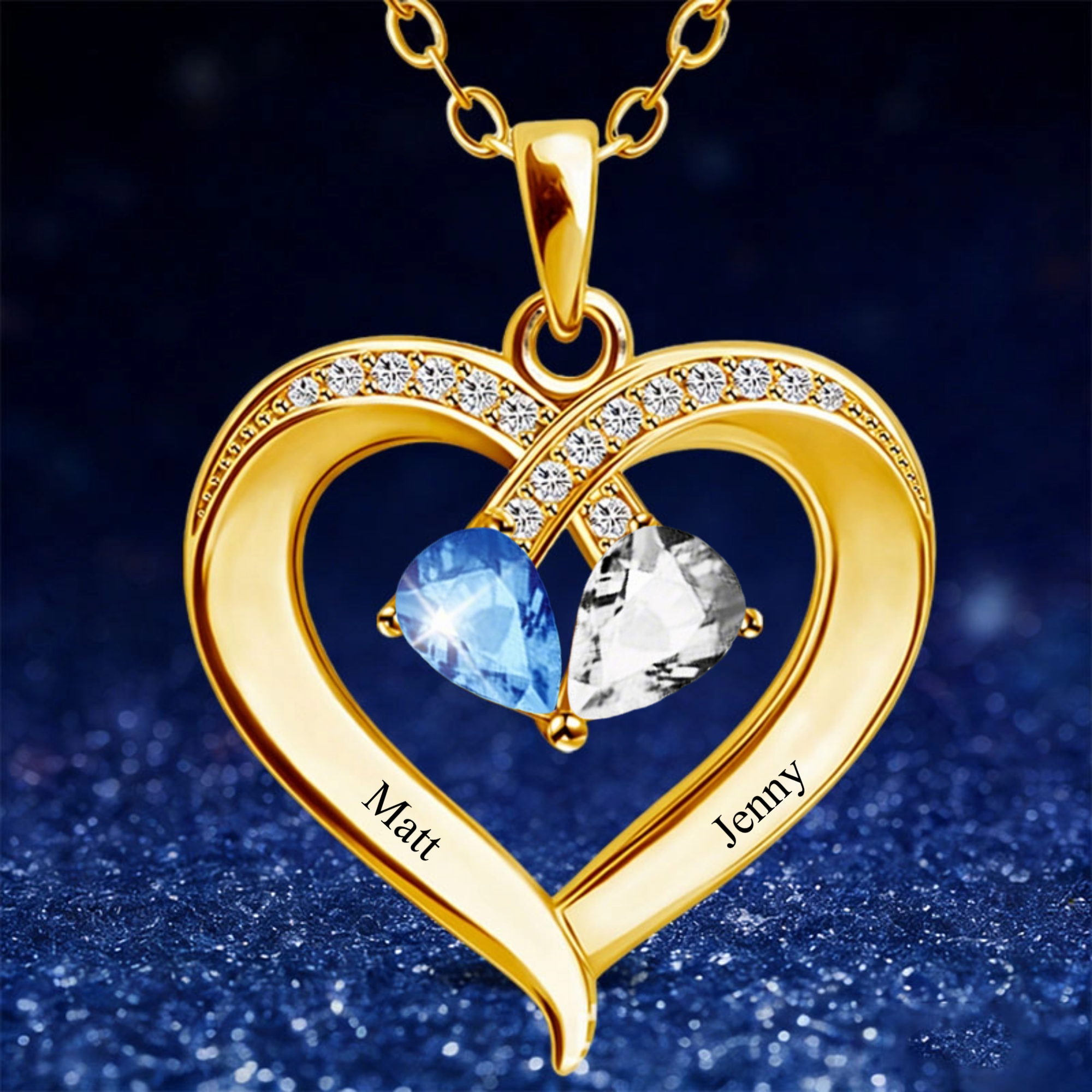 Sterling Silver Custom Birthstone & Names Personalized Necklace, Hypoallergenic, Unique Gift for Loved Ones, Valentine’s Day Gift