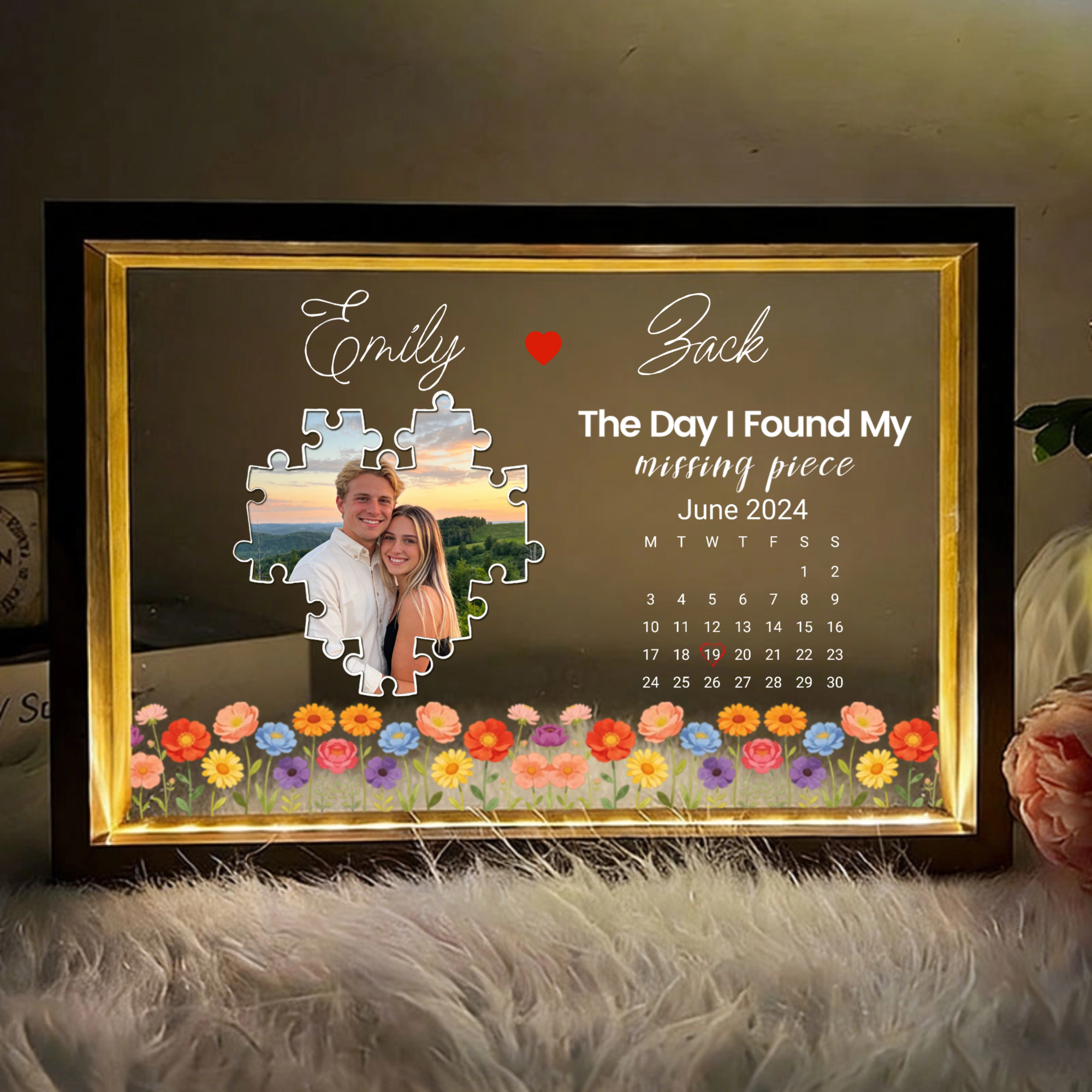 Puzzle Calendar Light-Up Photo Frame, Perfect for Anniversary, Valentine's Day, Wedding Celebration