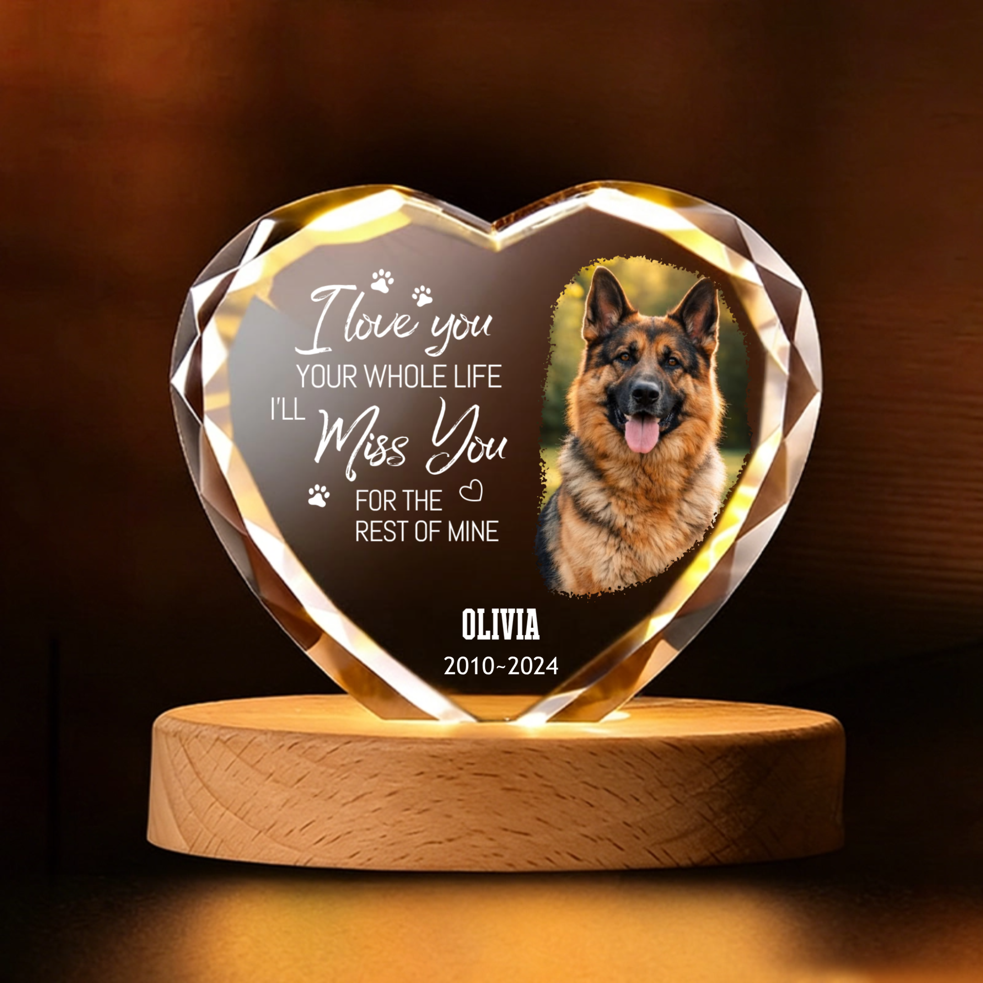 Crystal Personalized Pet Memorial Keepsake, Custom Nightlight Sympathy Gift for Pet Lovers, Loss of Dog or Cat, Bereavement Home Decor