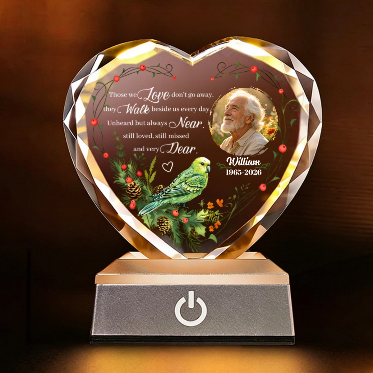 Personalized Heart-Shaped Luminous Crystal Ornament Design, Custom Commemorative Keepsake Product, an Excellent Gift for Bereavement Memorial Occasions