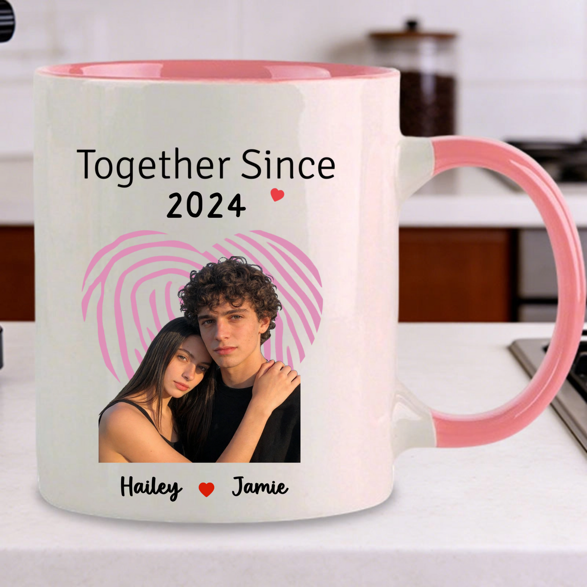 Together Since Fingerprint Heart Mug, Gift for Couples, Fiancés, Perfect for Anniversary, Valentine’s Day, Relationship Milestone