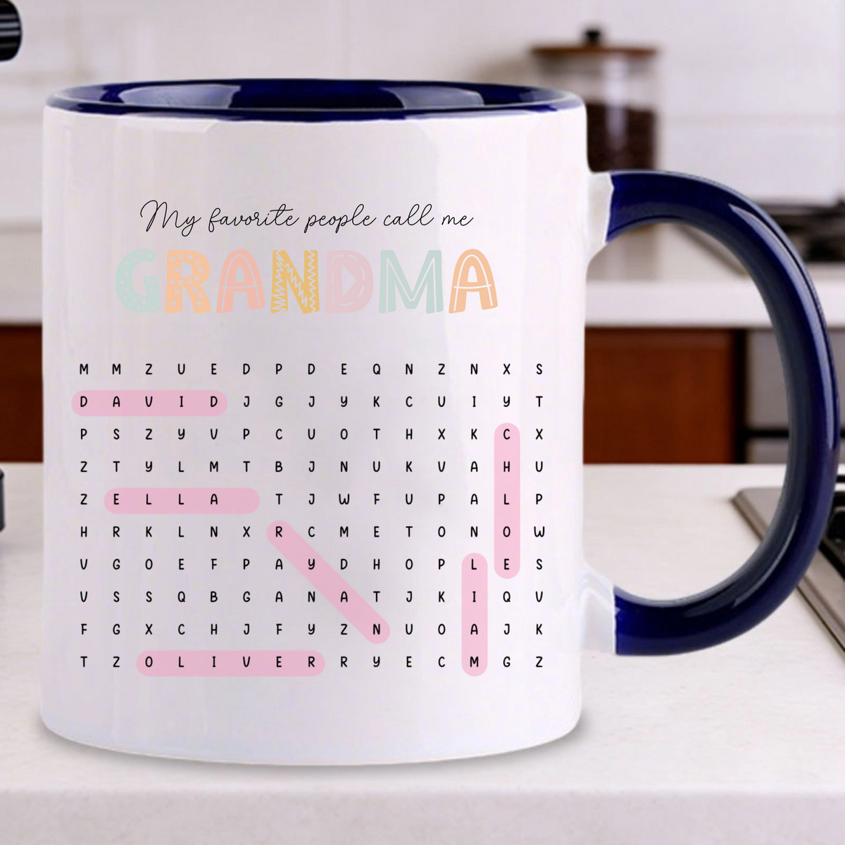 My Favorite People Call Me Grandma - Word Search Personalized Mug, Gift for Grandma, Perfect for Family Gatherings, Birthdays, Holidays