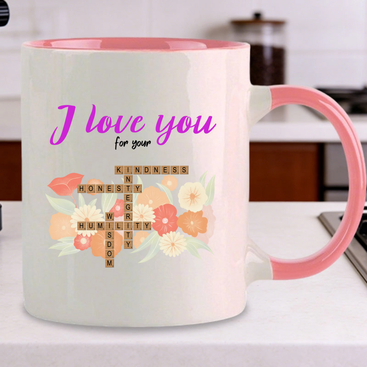 Crossword Art Reasons Why I Love You Personalized Mug, Gift for Couples, Anniversaries, Valentine’s Day