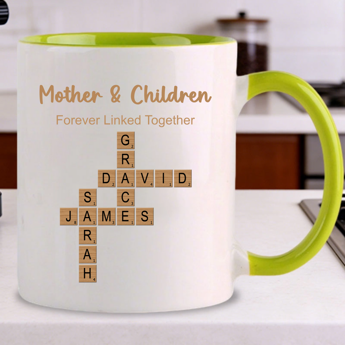 Mother & Chrildren Personalized Crossword Mug, Gift for Mother, Families, Perfect for Mother’s Day, Reunions, Family Celebrations