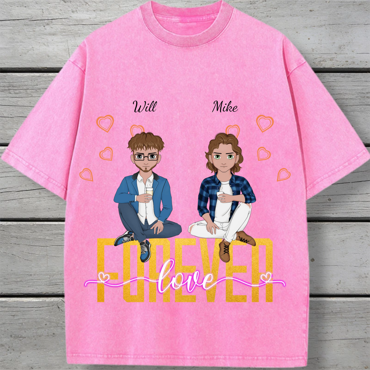 Forever Love Custom Vintage Washed Cotton T-Shirt, Unisex Gift for Couples, Best Friends, Perfect for Anniversary, Valentine's Day, Birthday