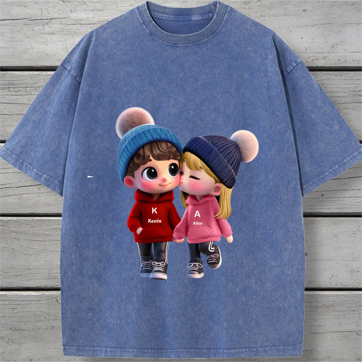 Customizable couple T-shirts with a kissing design are available as gifts for boyfriends/girlfriends, perfect for anniversaries/Valentine's Day.