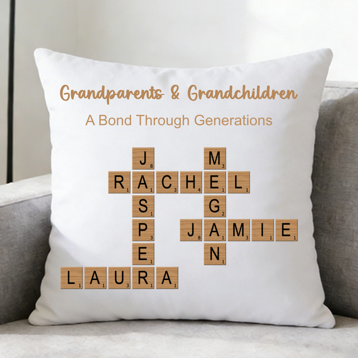 Personalized Grandparents & Grandchildren Crossword Puzzle Throw Pillow, Gift for Grandparents & Grandchildren, Perfect for Family Reunions, Anniversaries, Home Decor Keepsake