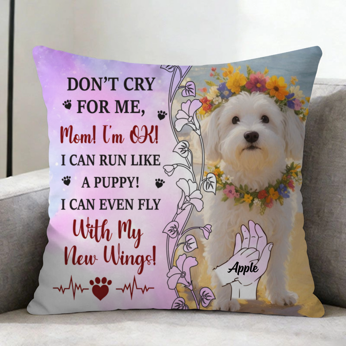 Custom Pet Photo Don't Cry For Me Memorial Pillow