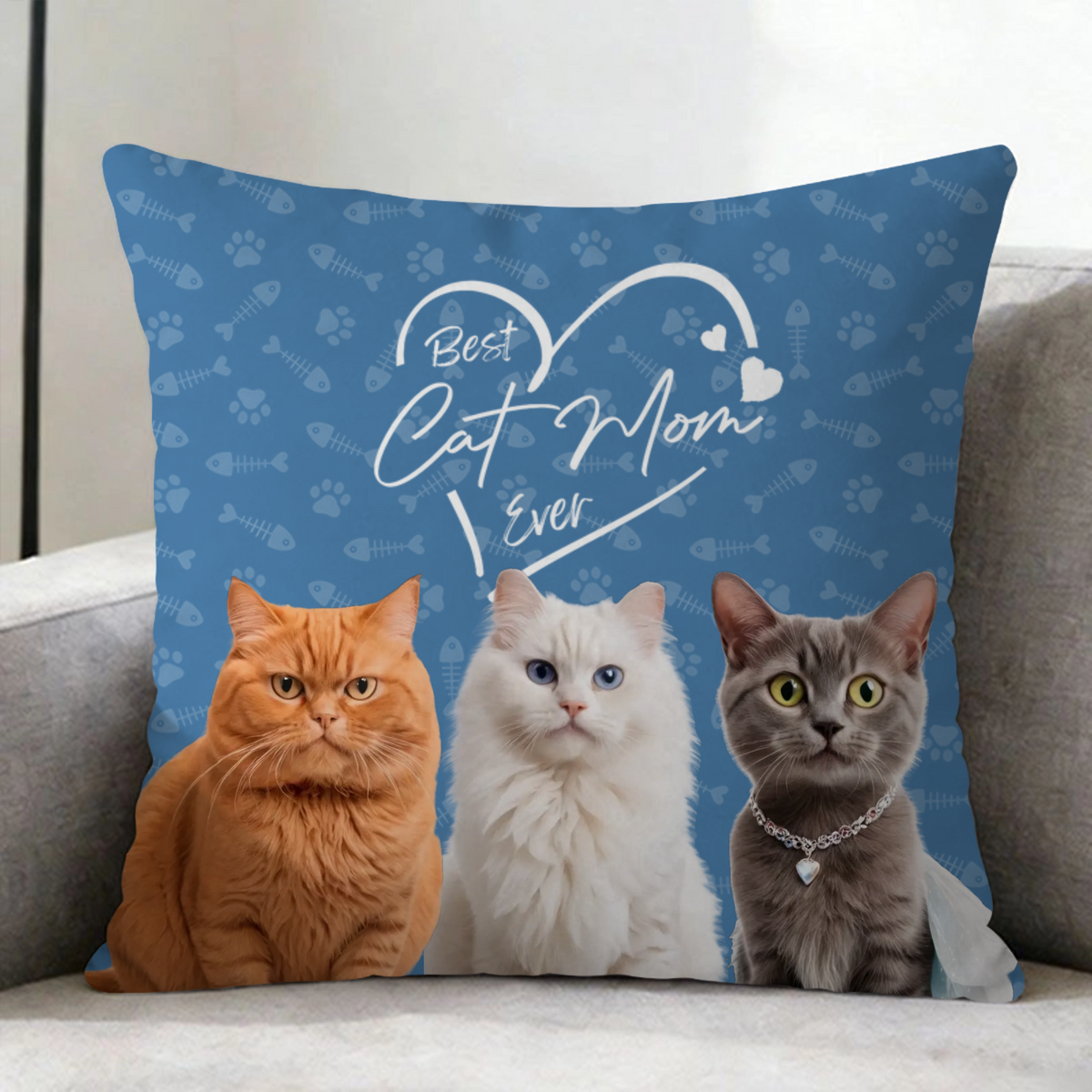 Personalized Cat Photo Heart Quote Design, Custom Square Pillow, Wonderful Gift For Cat Mother