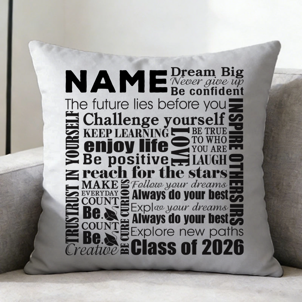 Personalized Class Of 2026 Graduation Word Art Pillow, Custom Name Inspirational Throw Pillow, The Perfect Gift For Graduates
