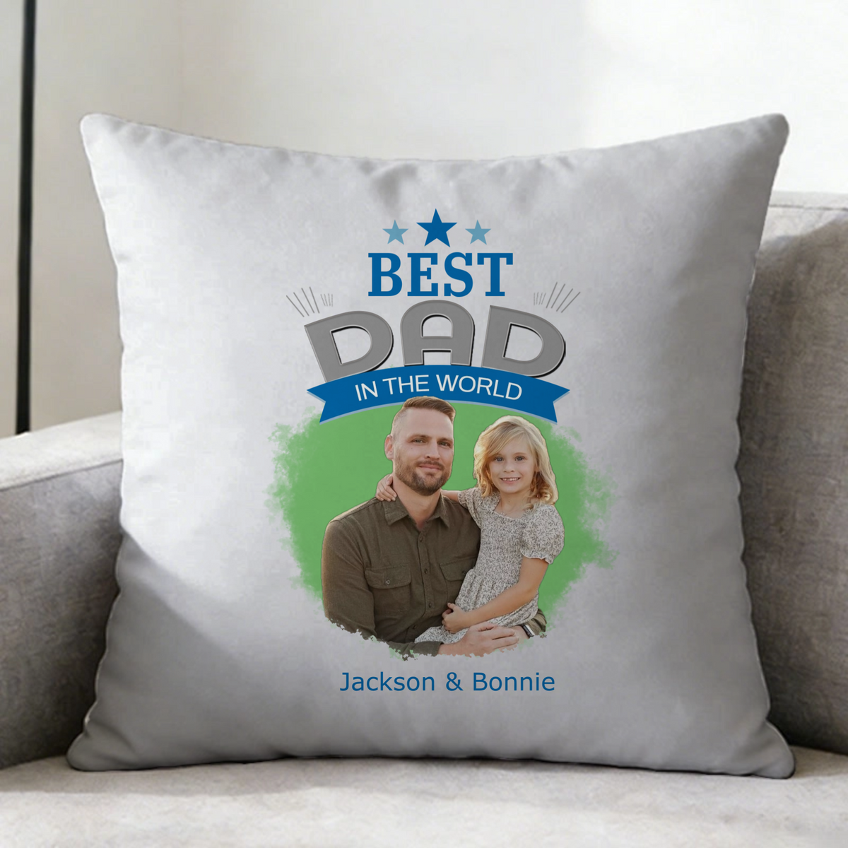 Personalized Best Dad Photo Pillow, Custom Name Font Cushion for Father's Day & Birthday Gifts