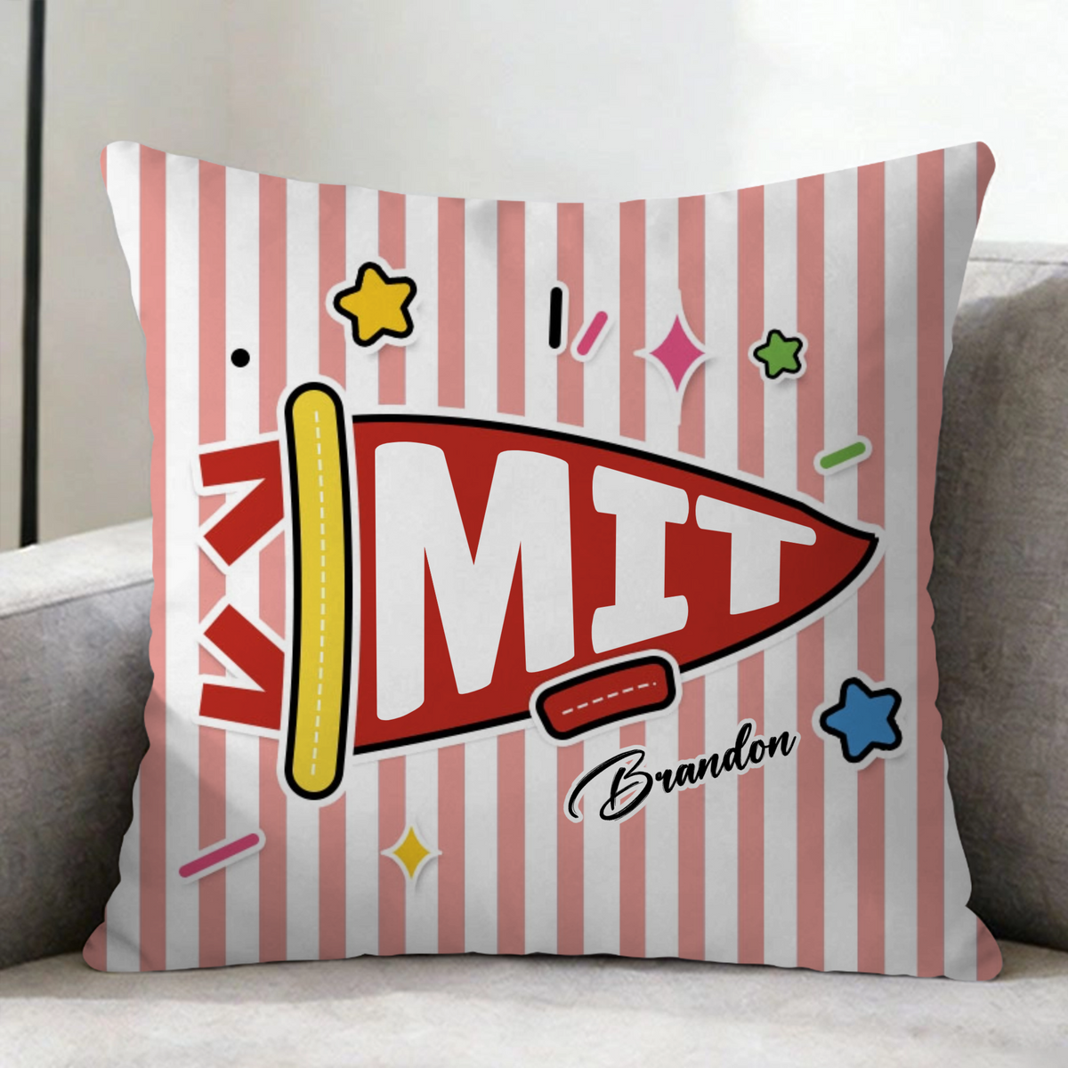 School Pennant Pattern – Custom Throw Pillow: A Great Bedroom Decor Item And An Ideal Gift Designed Specifically For Students.