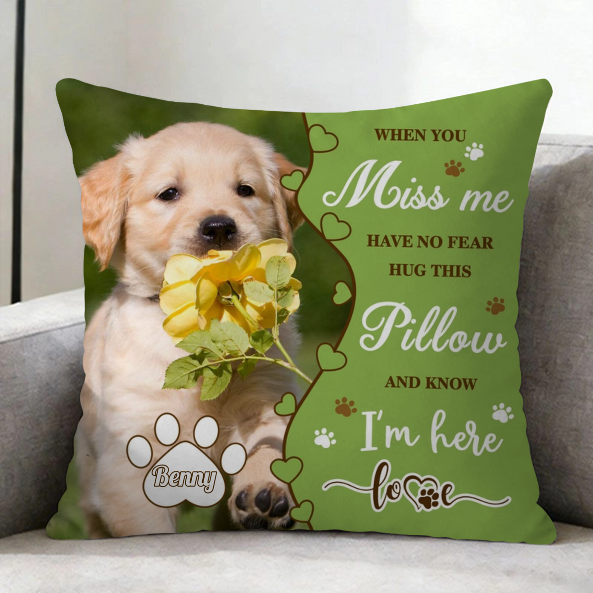 Personalized Pet Memorial Throw Pillow Design, Custom Pet Photo & Name Printed Pillow Product, The Perfect Gift For Pet Lovers