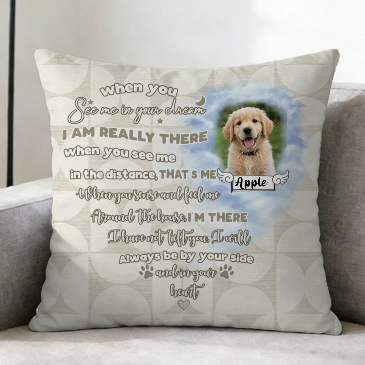 Personalized Pet Remembrance Text Design, Custom Photo Pillow, The Perfect Gift For Pet Loss Mourners