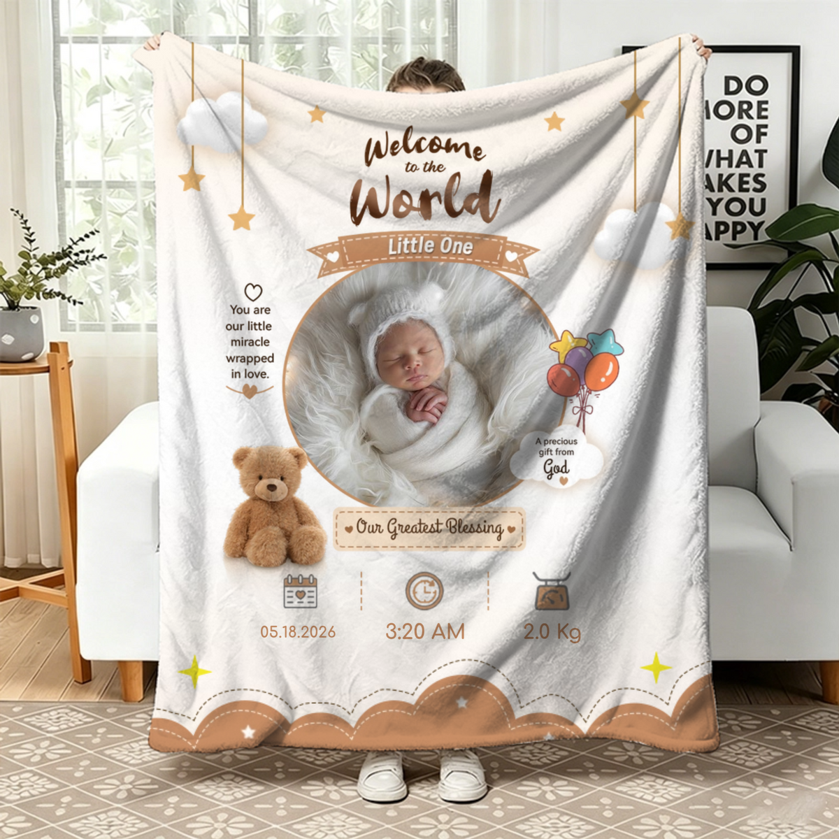 "Welcome To The World, Little One" – Personalized Fleece Blanket, Perfect For Baby Showers And Welcoming A New Baby
