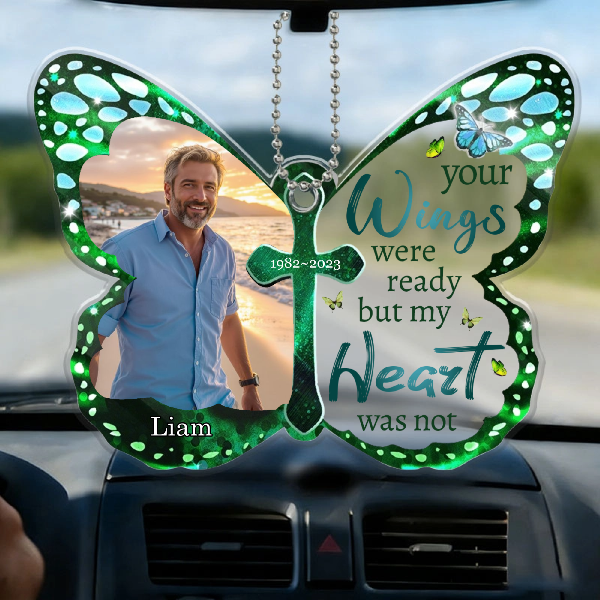 Butterfly Car Pendant, Personalized Memorial Gift for Women Men, Sympathy Keepsake for Loss of Loved One, Car Rearview Mirror Ornament