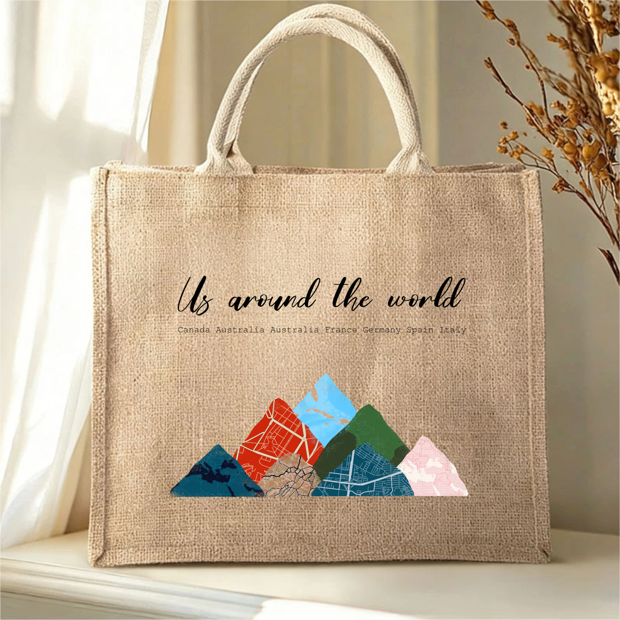 Travel Memory Custom Map Canvas Tote, Gift for Travelers, Perfect for Anniversaries, Graduation, Global Adventures
