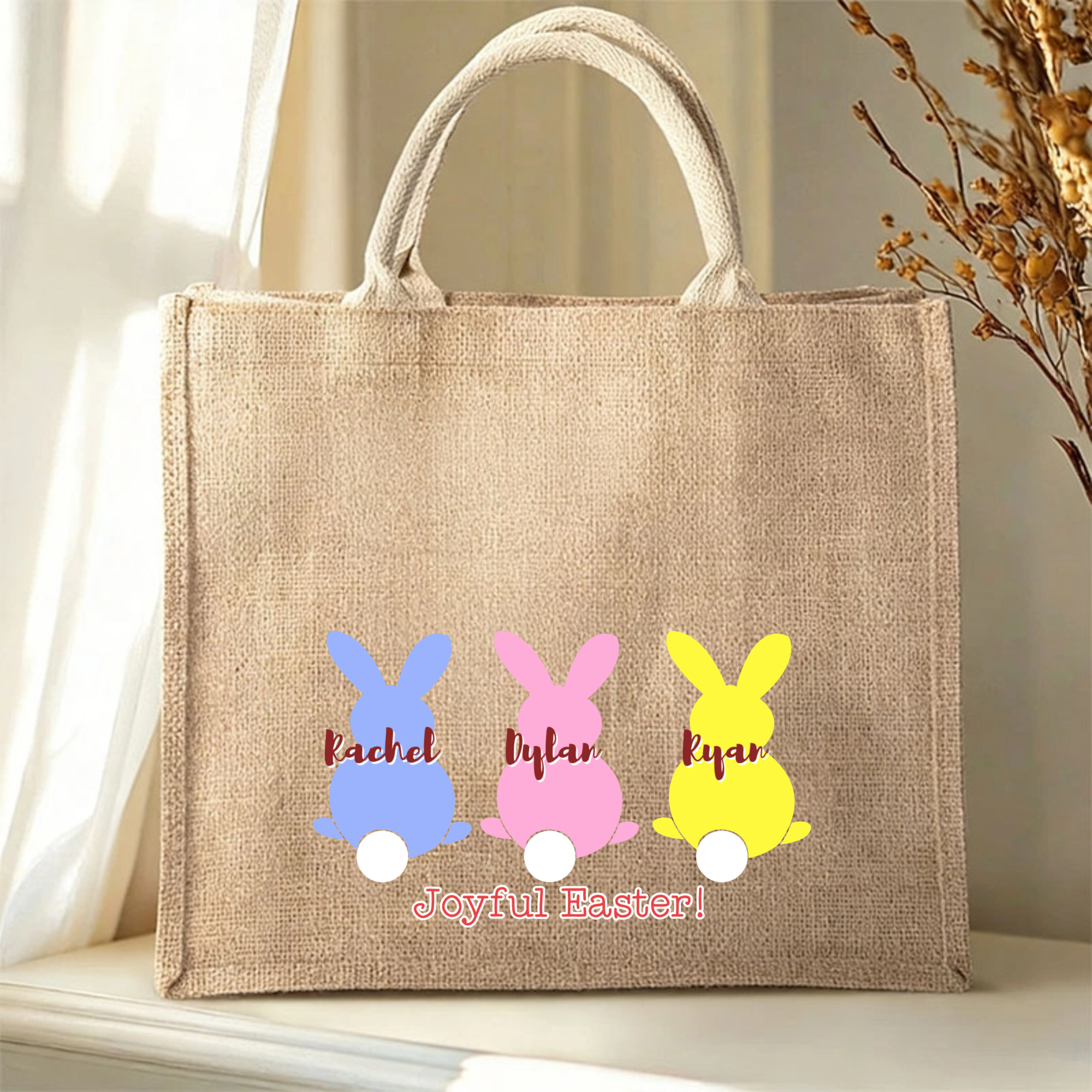Personalized Easter Bunny Tote Bag, Gift for Families Kids, Perfect for Easter Egg Hunt, Spring Celebration