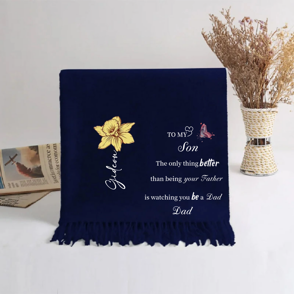 "To My..." — Personalized Faux Cashmere Scarf with Birthday Flower Design