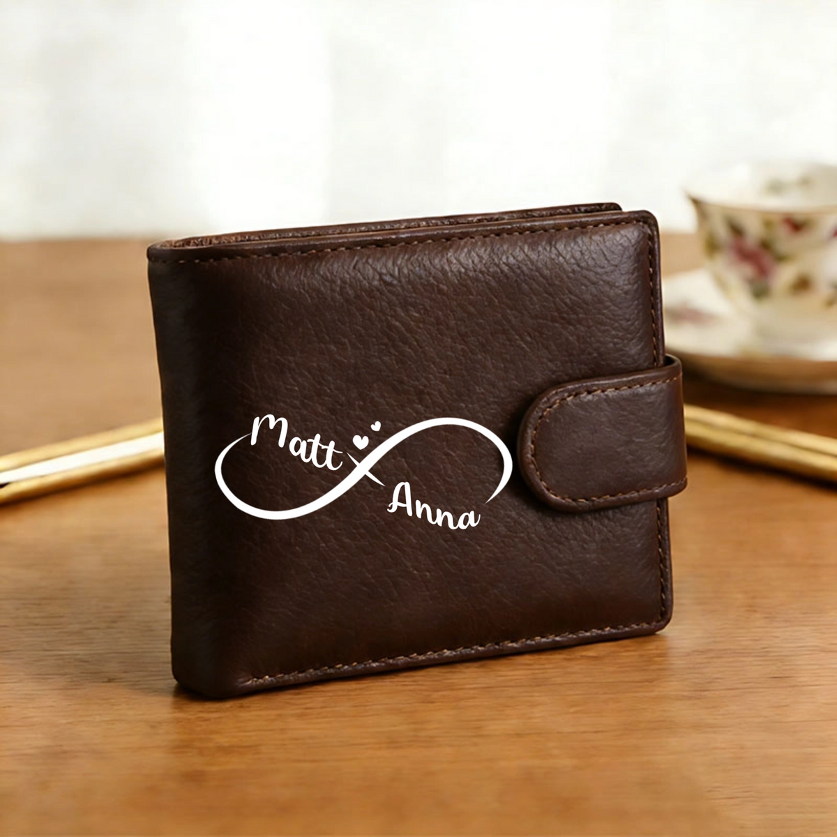 Infinity Heart Custom Genuine Leather Wallet, Genuine Leather Men, Gift for Couples, Anniversaries, Weddings, Valentine’s Day