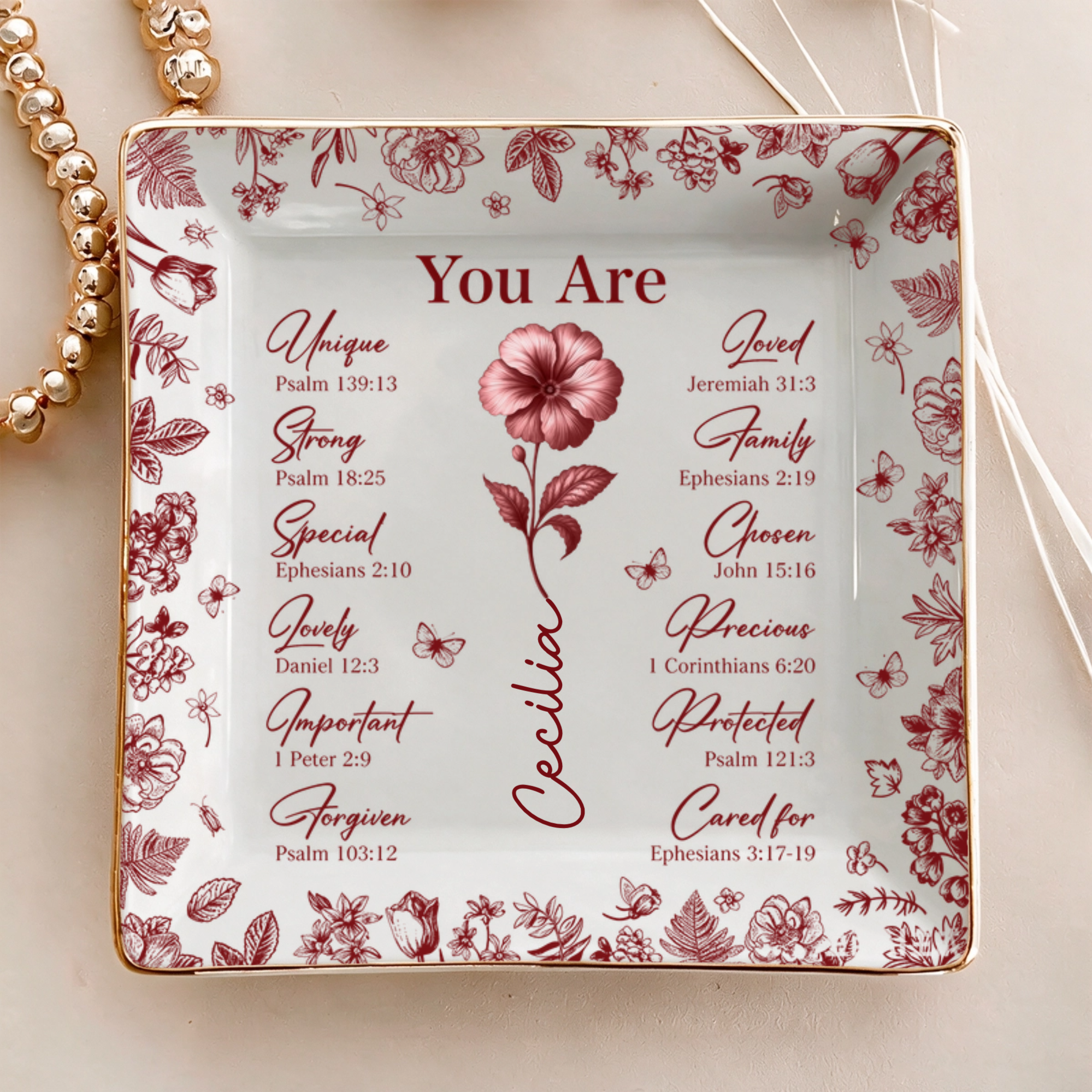 Personalized Birth Flower Design, Custom Jewelry Tray, The Perfect Gift For Your Beloved Ones