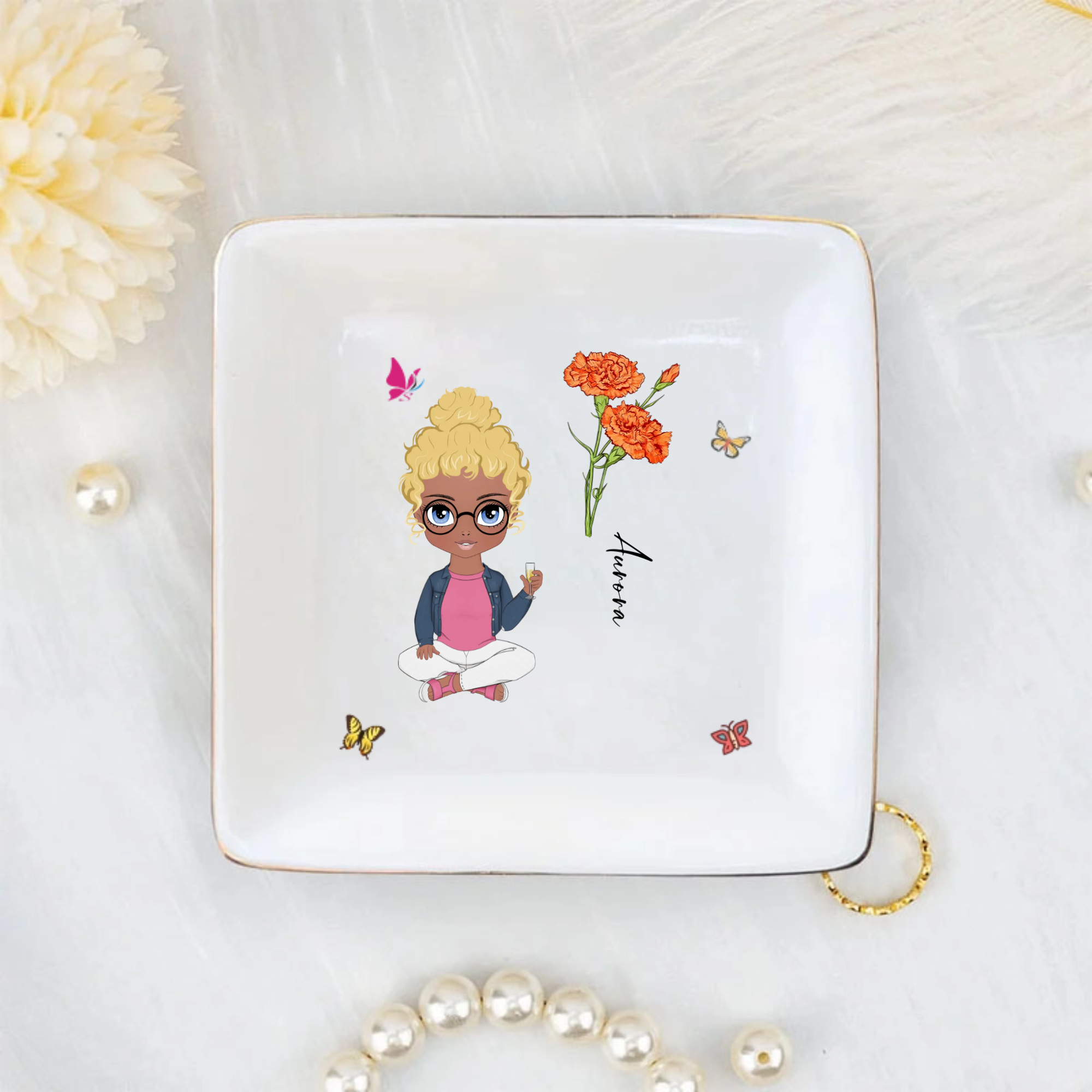 Personalized "Girl on a Tray" Porcelain Dish, Gift for Birthdays, Holidays, All Occasions