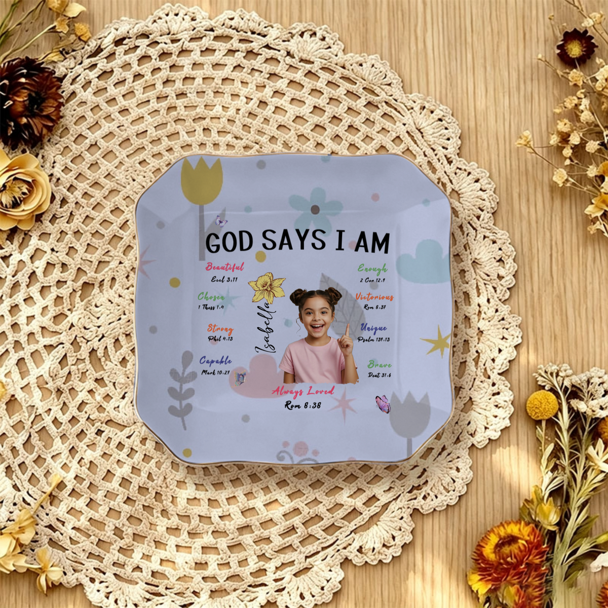 "God Says I Am..." — Personalized Ceramic Jewelry Dish, Perfect As A Gift For Girls For Birthdays, Graduations, Or Holidays